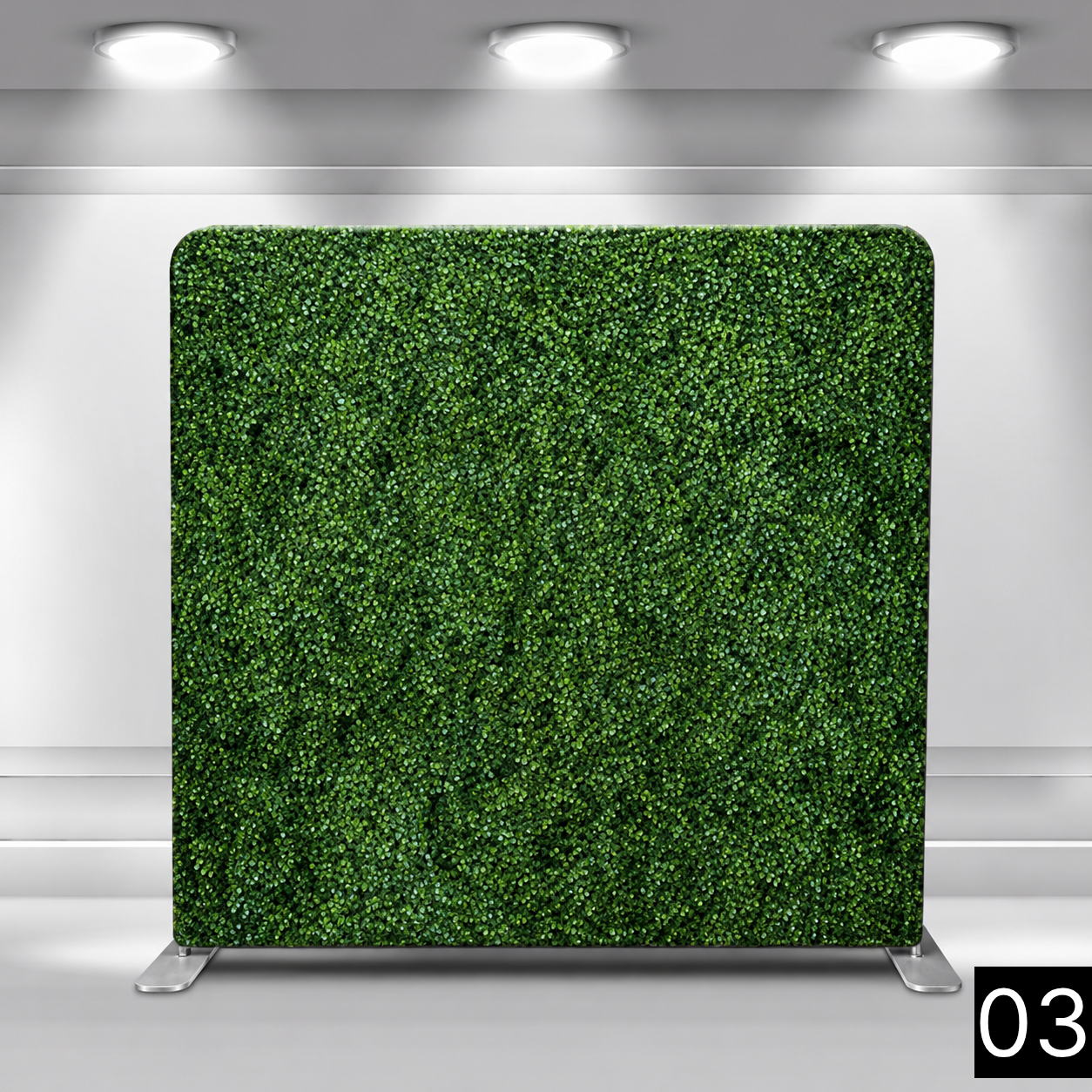 Lush, full-coverage green boxwood hedge wall backdrop. Gives the look of a real living wall. Popular for weddings, bridal showers, and outdoor garden-themed events