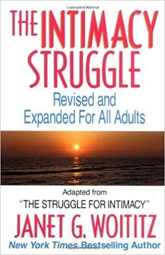 Cover of the book "The Intimacy Struggle" by Janet G. Woititz, featuring a sunset over the ocean.