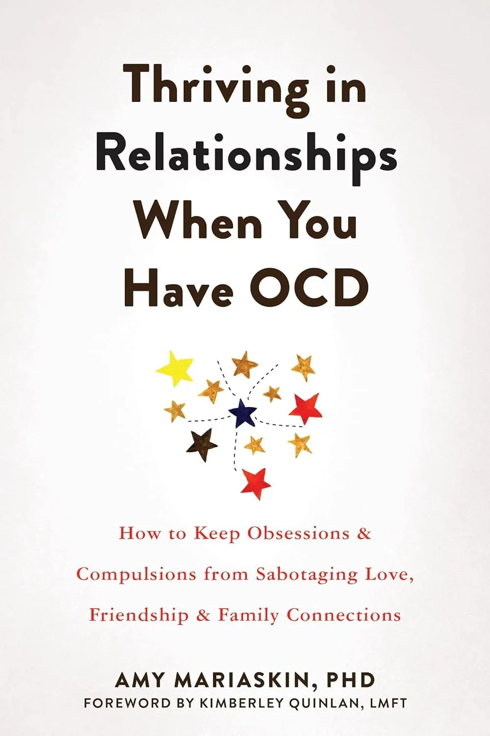 Book cover for 'Thriving in Relationships When You Have OCD' by Amy Mariaskin, featuring stars design.