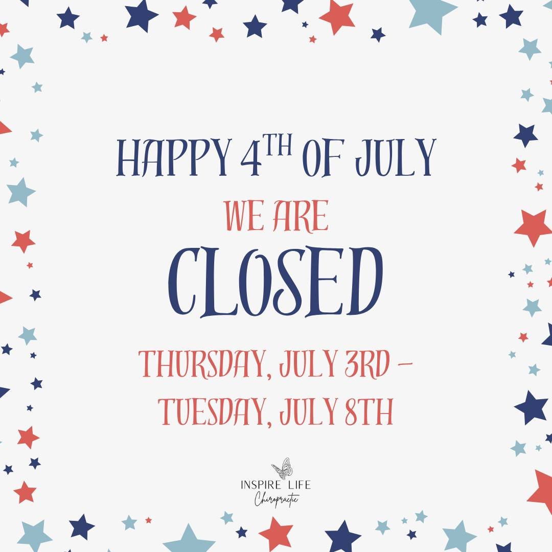 🎆 Heads up, Inspire Life fam! 🎆
We&rsquo;ll be closed from Thursday, July 3rd through Tuesday, July 8th to celebrate Independence Day with our loved ones ❤️🤍💙

If you haven&rsquo;t already, be sure to get your appointments rescheduled before the 