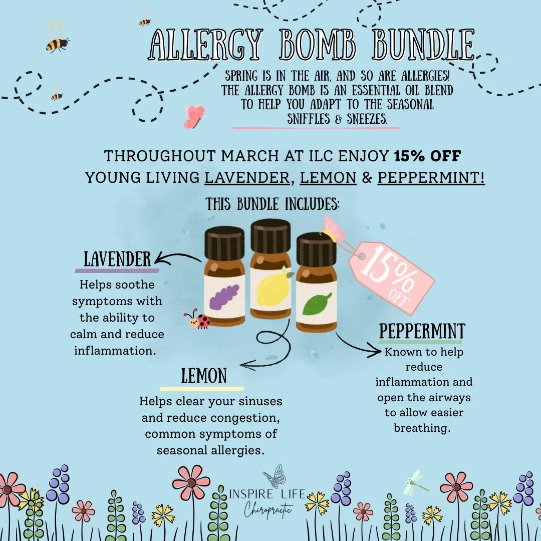 Spring is in the air&hellip; and unfortunately so are the sniffles. 🌼🤧

The Allergy Bomb is here to help support your body through seasonal changes.

Throughout March, enjoy 15% off the Allergy Bomb Bundle at Inspire Life Chiropractic. ✨

This bund
