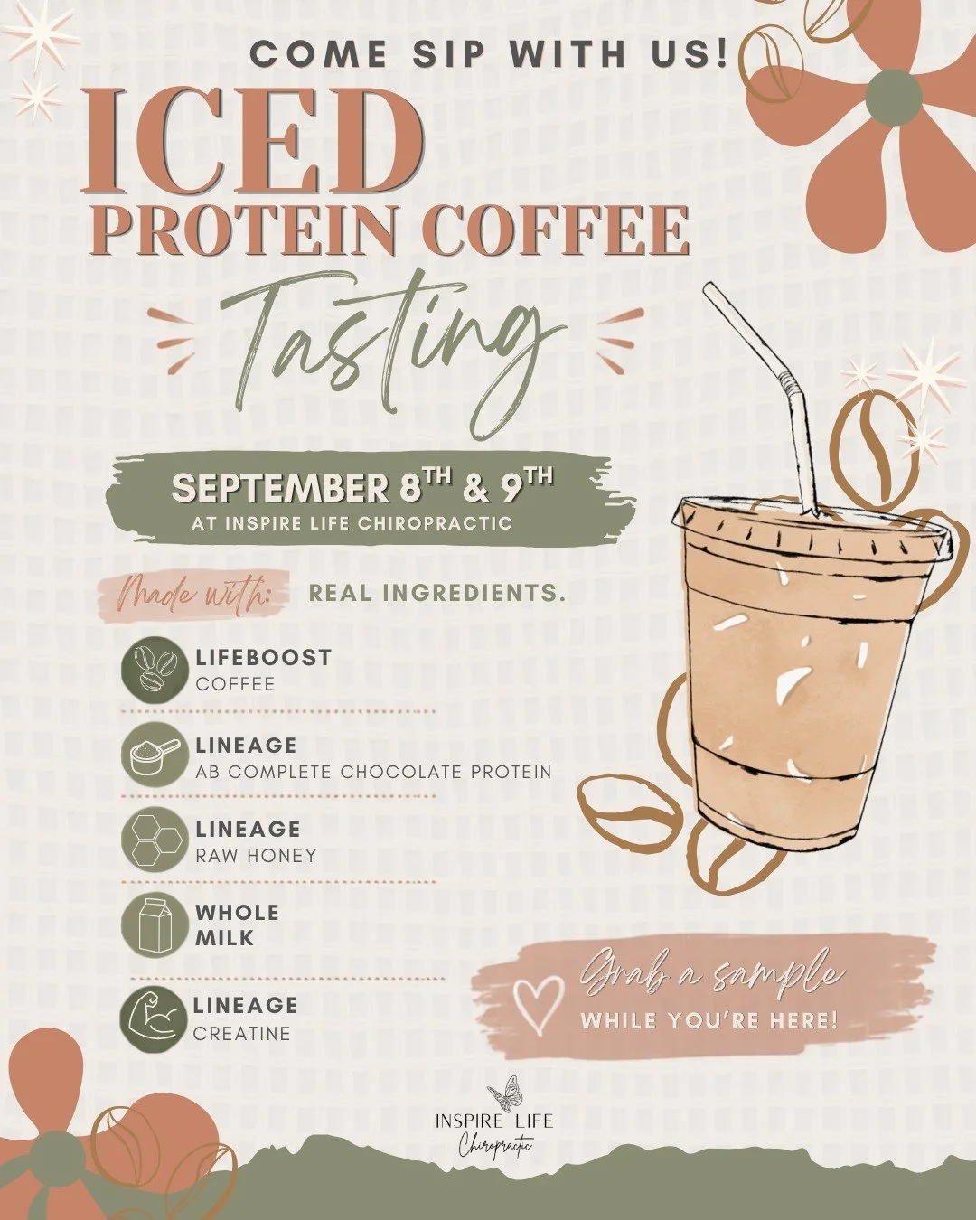 ☕️ Coffee + protein? Say less. 🤎

Come sip with us September 8th &amp; 9th for an Iced Protein Coffee Tasting at ILC!

We&rsquo;re mixing up a creamy, chocolatey iced coffee made with ingredients we love:
✨ Lifeboost Coffee
💪 Lineage AB Complete Ch