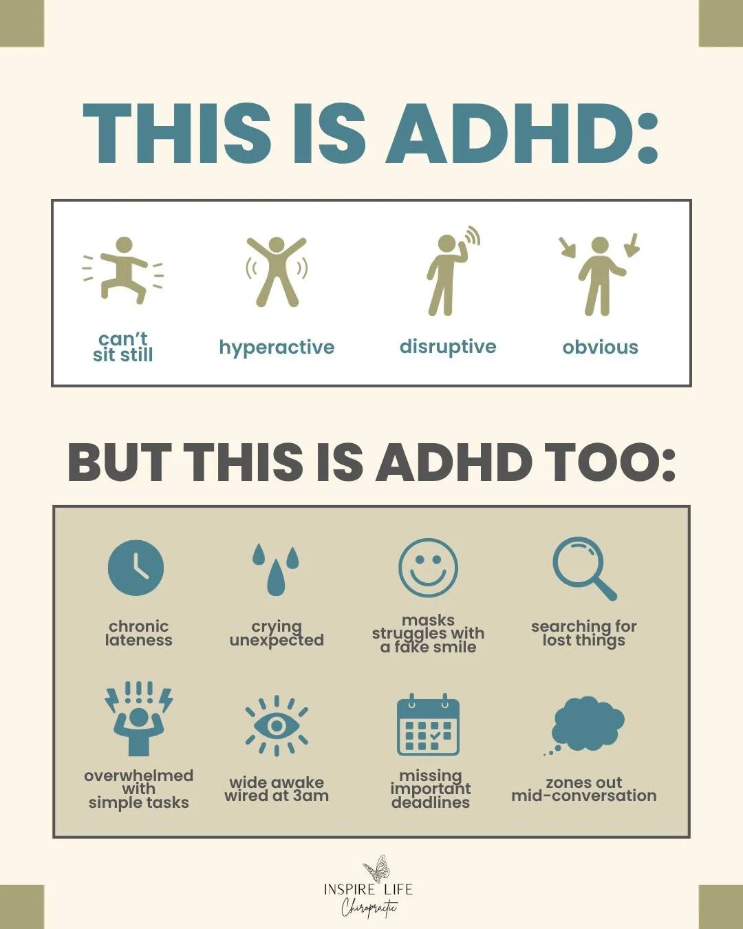 ADHD can show up in so many different ways. ⬇️

Sometimes it&rsquo;s the things we tend to notice first: hyperactivity, big energy, impulsivity, or feeling easily overstimulated.

But it can also look like feeling overwhelmed, exhausted, &ldquo;wired