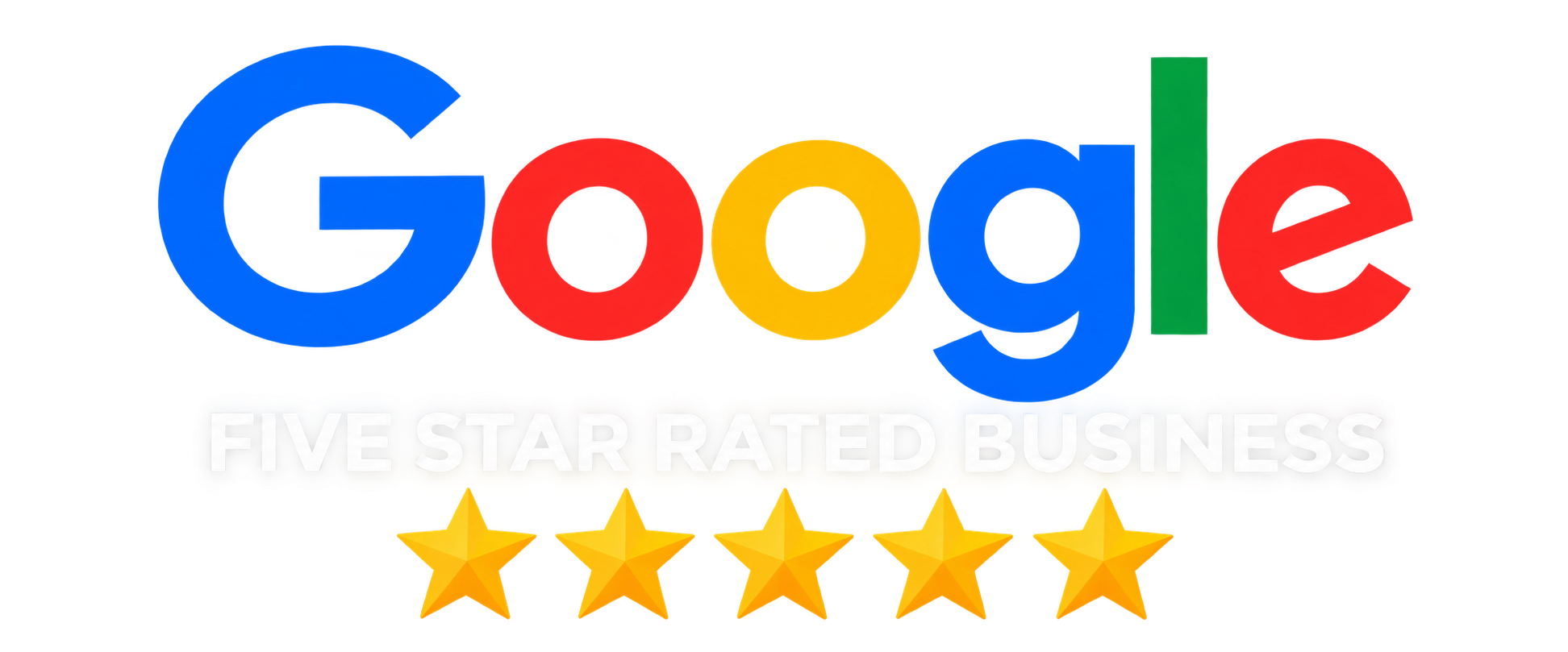 Google logo with five-star rating badge and 'Five Star Rated Business' text.