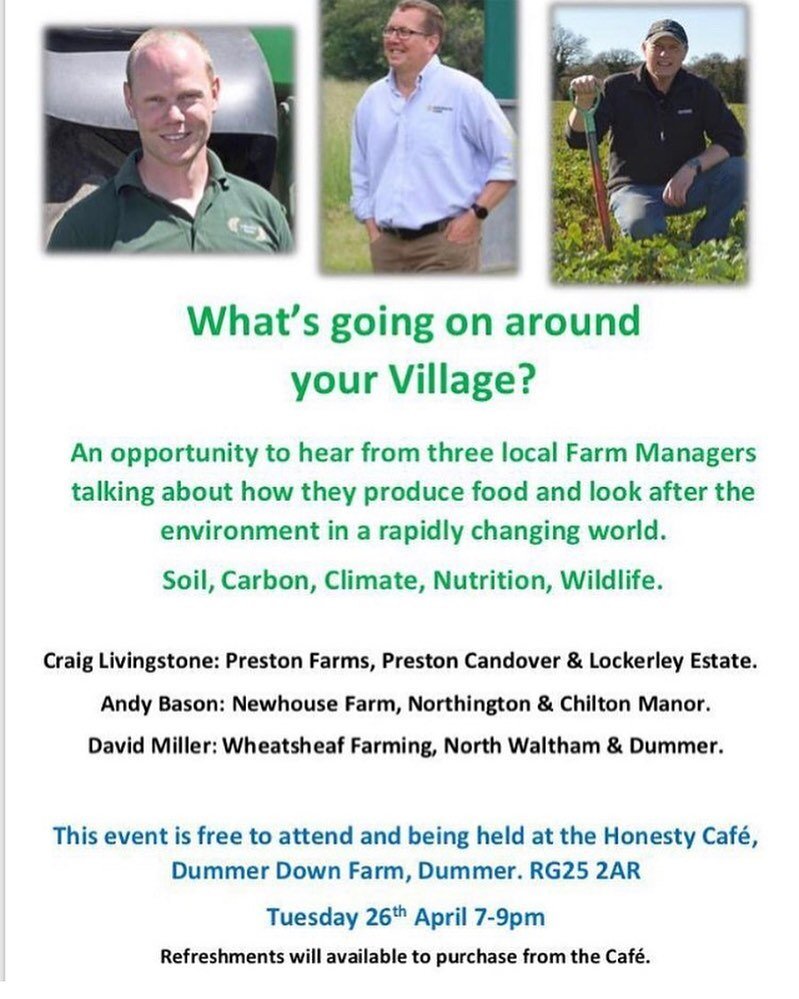 Join us on Tuesday 26th April to talk about how we manage our farms and produce food in a changing farming climate. 

➡️ Tuesday 26th April 
➡️ 7.00pm - 9.00pm 
➡️ Dummer Down Farm, RG25  2AR 

This event is free to attend. See you there! 

#newhouse