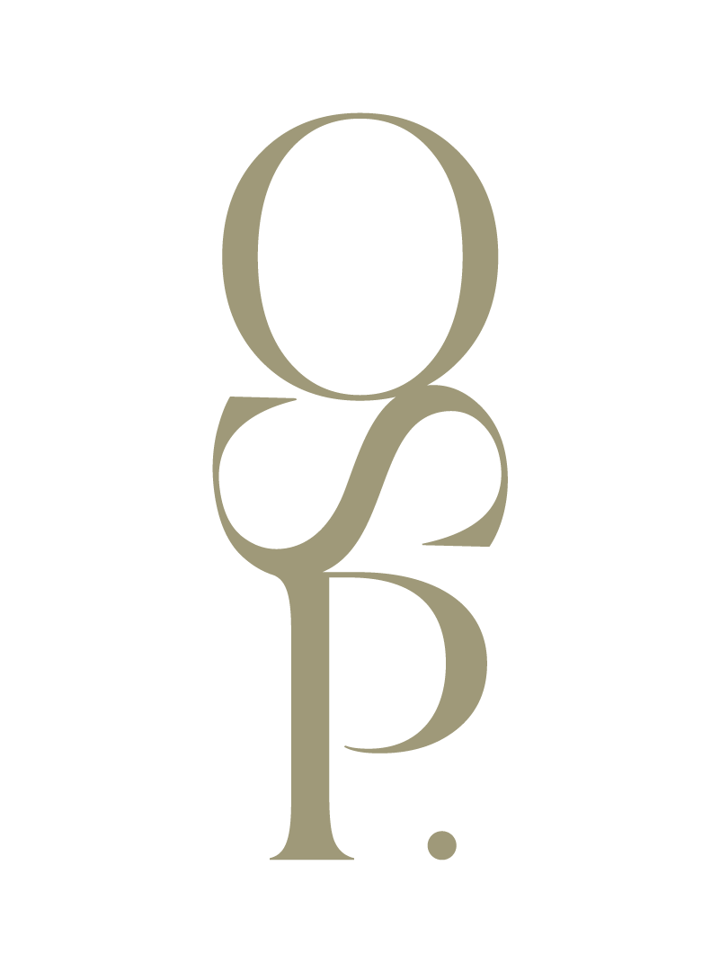 The brand monogram for On The Same Page Consulting, in eucalyptus colour.