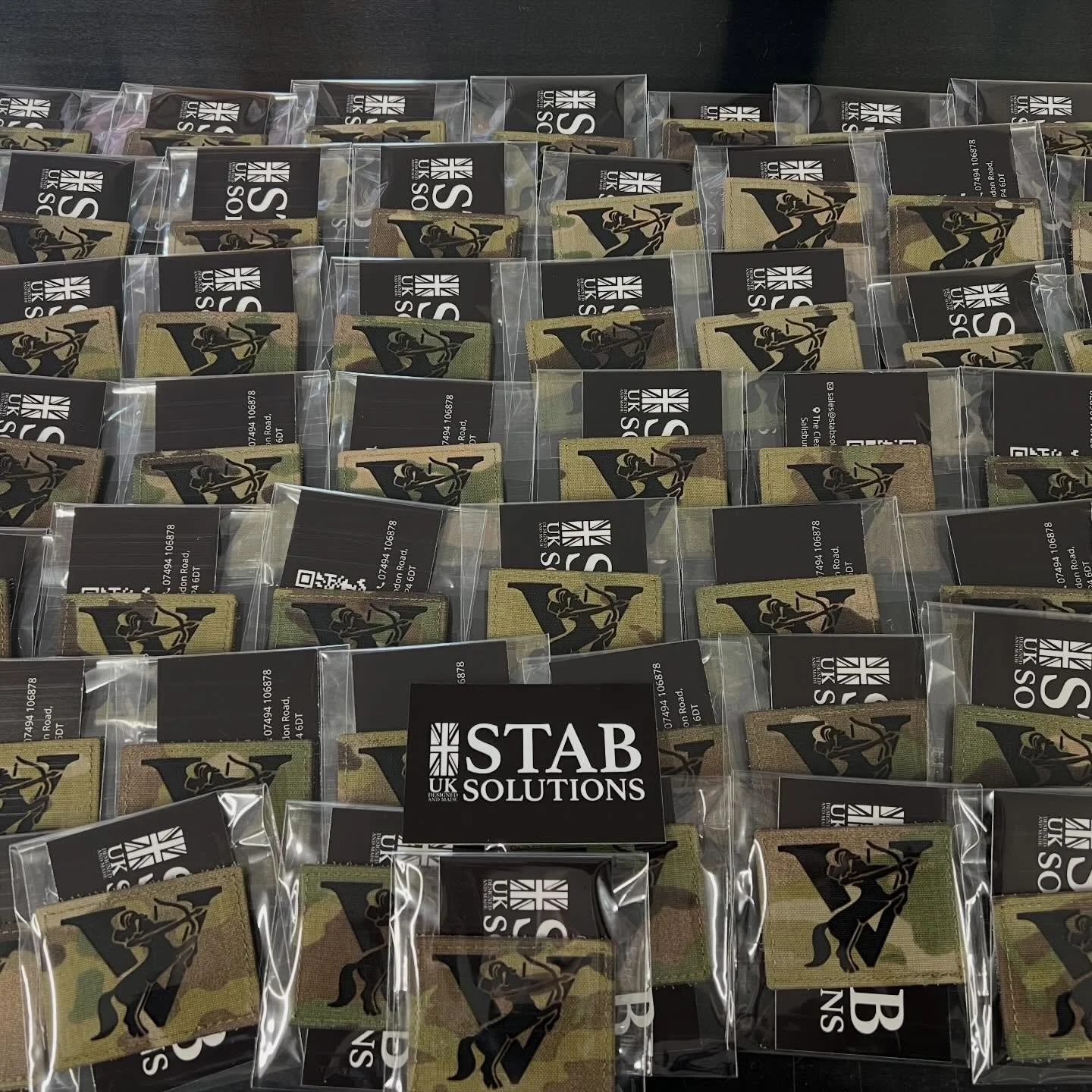 102 custom patches cut, backed and sewn in six hours for a customer who needed them pronto. For your custom patches get in touch with us at www.stabsolutions.com