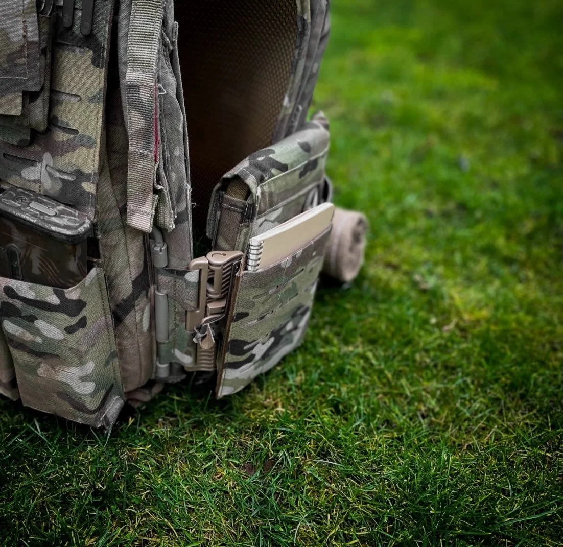 The Stealth Slip is a highly streamlined choice designed to hold A6 Modstone notepads or A6 slate cards without adding significant bulk or taking up valuable space. 
It perfectly integrates with the Molle behind the pouch allowing the user to add pou