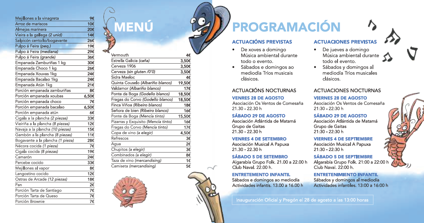 Menú y programación Festa do Marisco de Vigo 2026.
