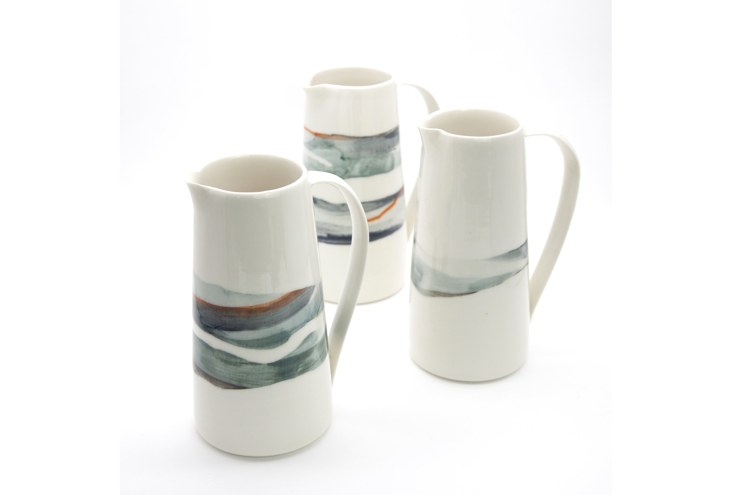Large Porcelain Jugs with hand-painted Seascape Decoration