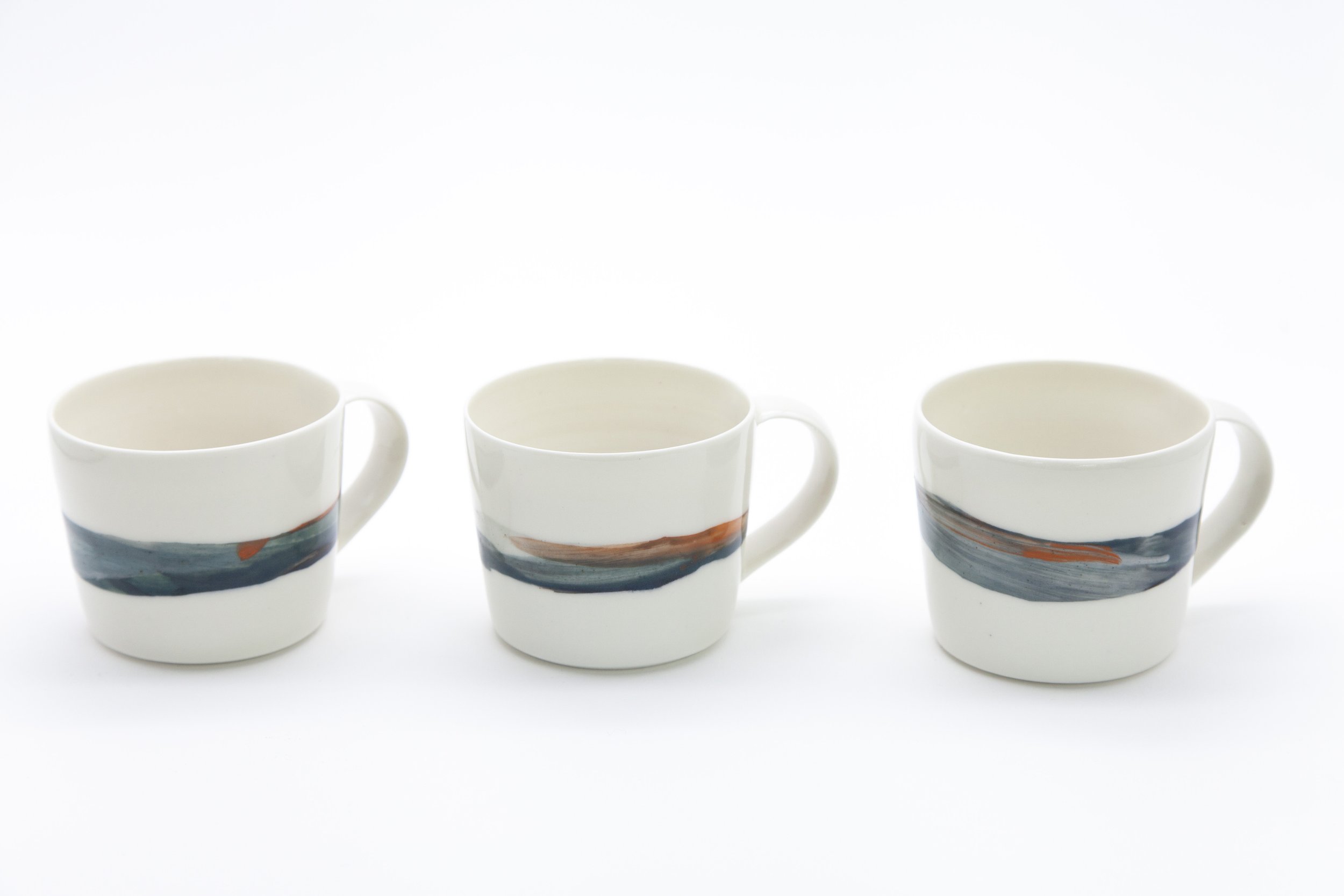 Porcelain Cups with hand-painted Seascape Decoration