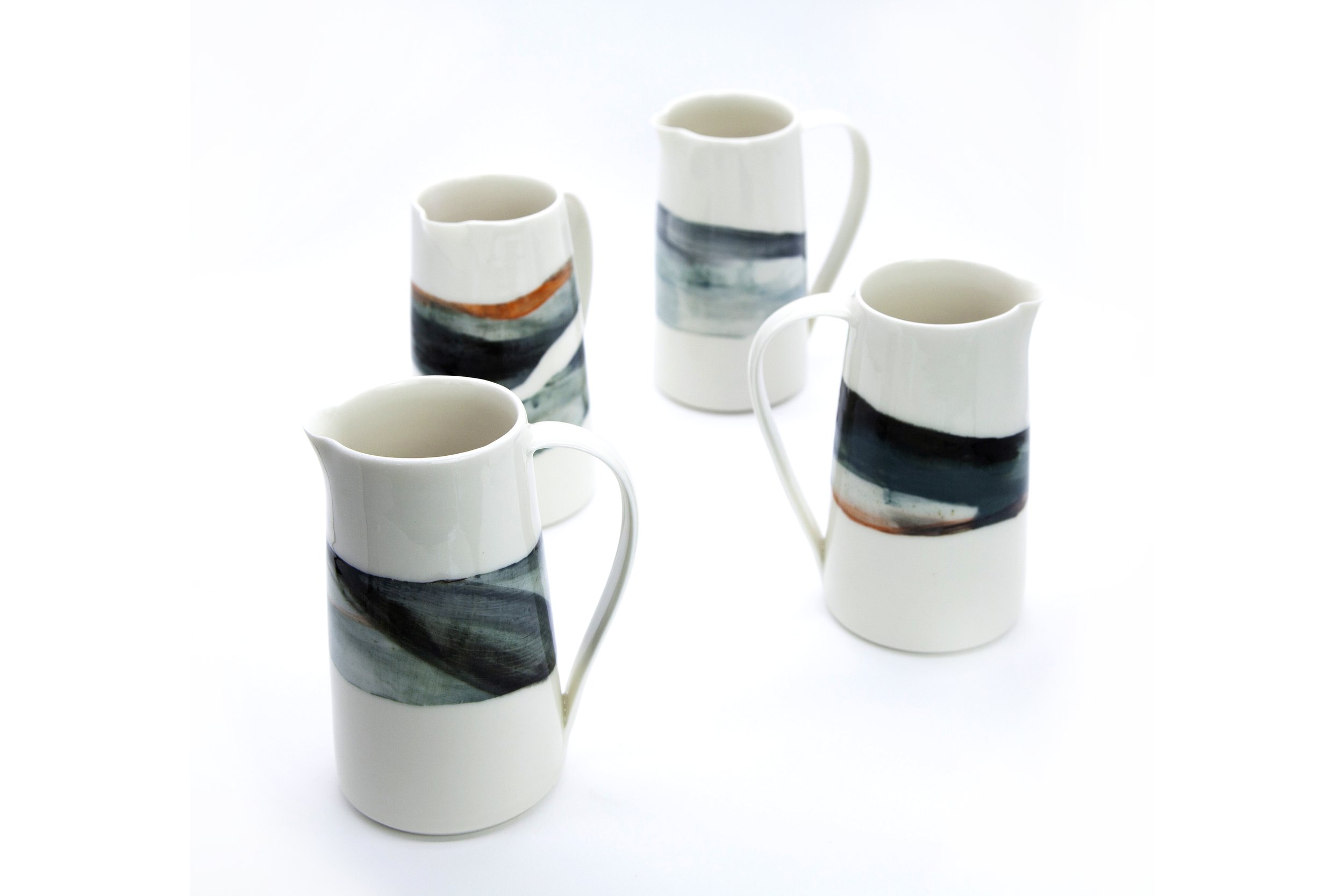 Medium Porcelain Jugs with hand-painted Seascape Decoration