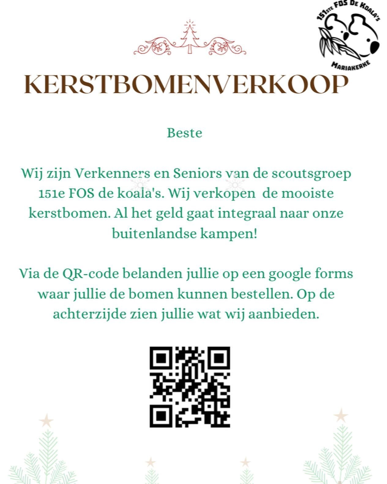 LINK IN BIO| Was je van plan om deze periode een kerstboom te kopen?🎄 Of wil je de verkenners en seniors van FOS De Koala's een financieel duwtje in de rug geven? Dan hebben we goed nieuws. Dit jaar verkopen we namelijk kerstbomen waarvan het geld i