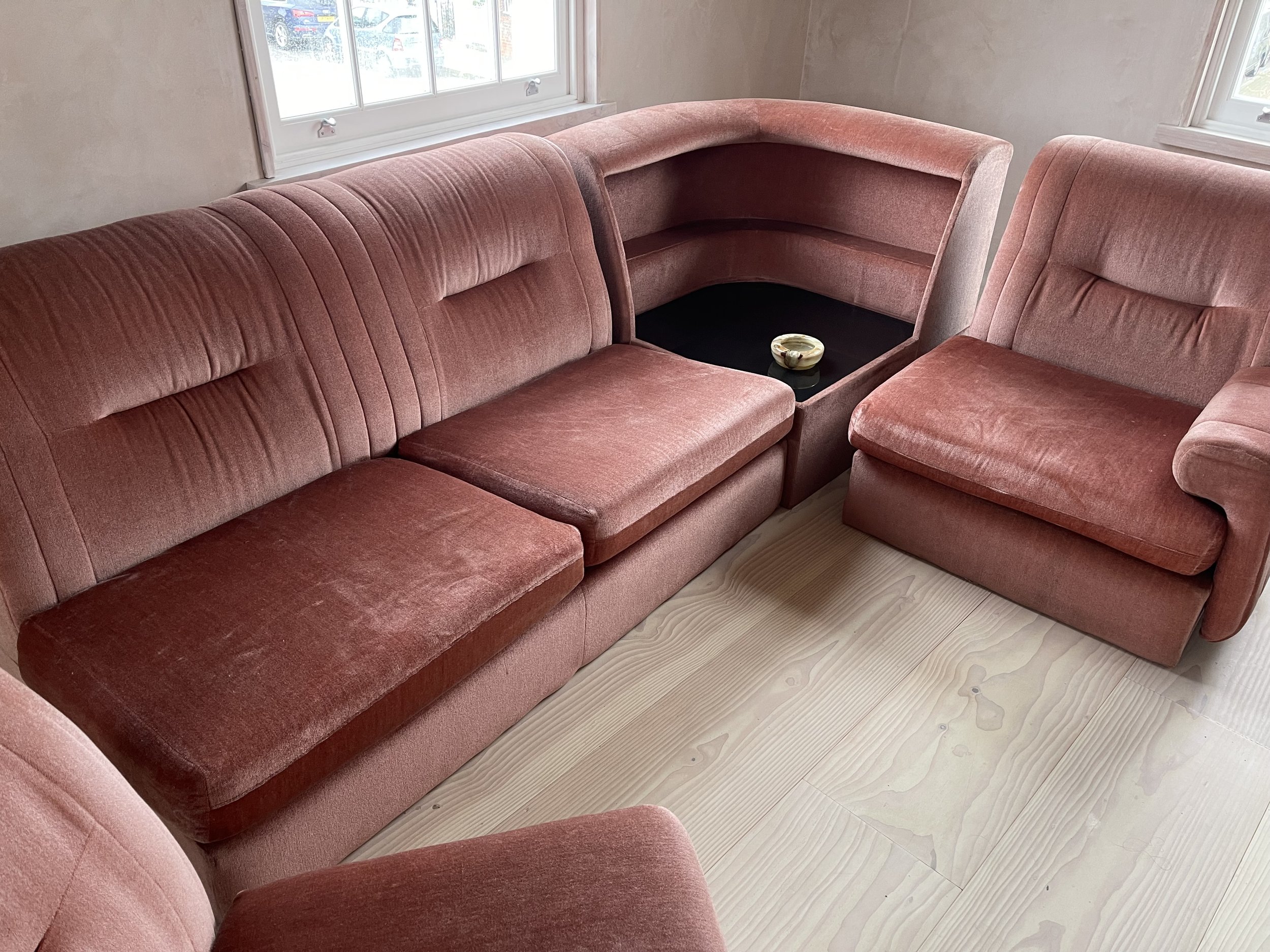 Watermelon pink 1970s sofa