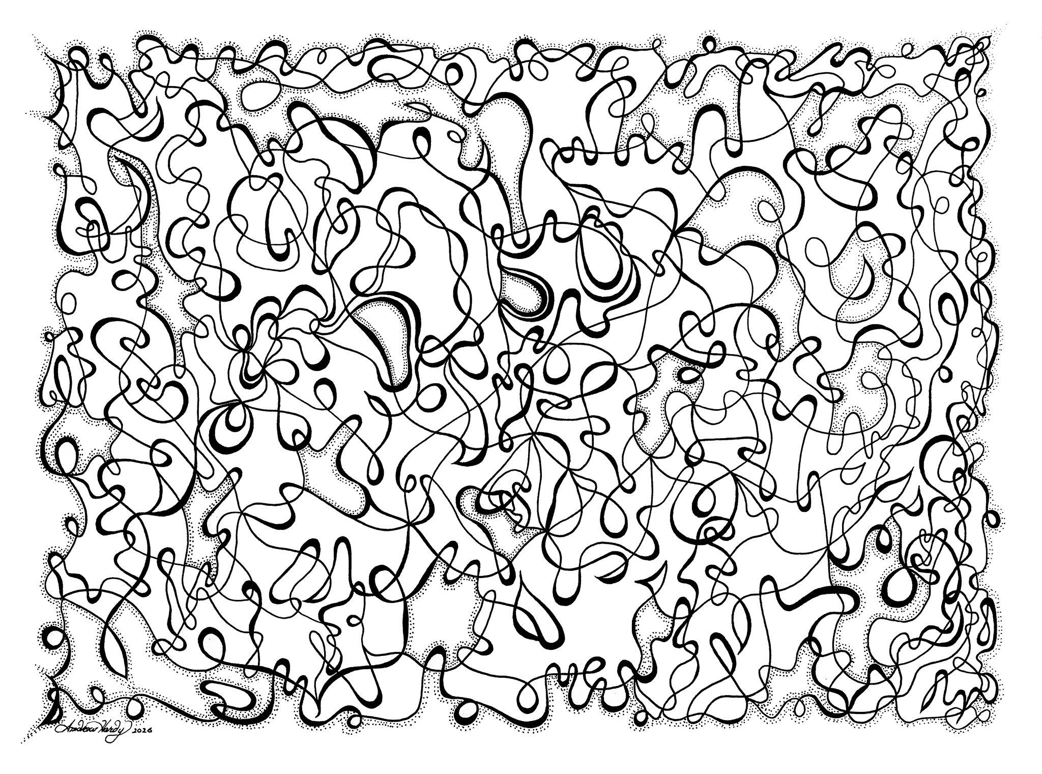 "World Swirling II". Original Artwork; Pen & Ink drawing 17 x 12 CM on (25.5 x 18 CM) Stonehenge Aqua Hotpress Acid-Free 100% cotton paper (300 GSM - 140 LB) Completed on 4 August 2026