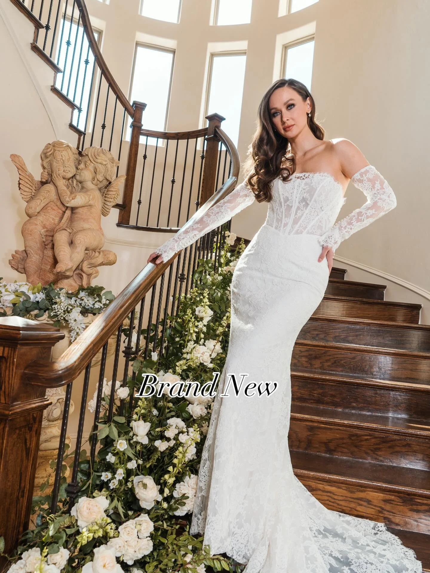 Brand New @elizabethleebridal Fit &amp; flare lace with the most gorgeous lace details! Also remember you can customize this dress anyway you want💗
.
#pinkpetalbride #wedding2026 #justengaged