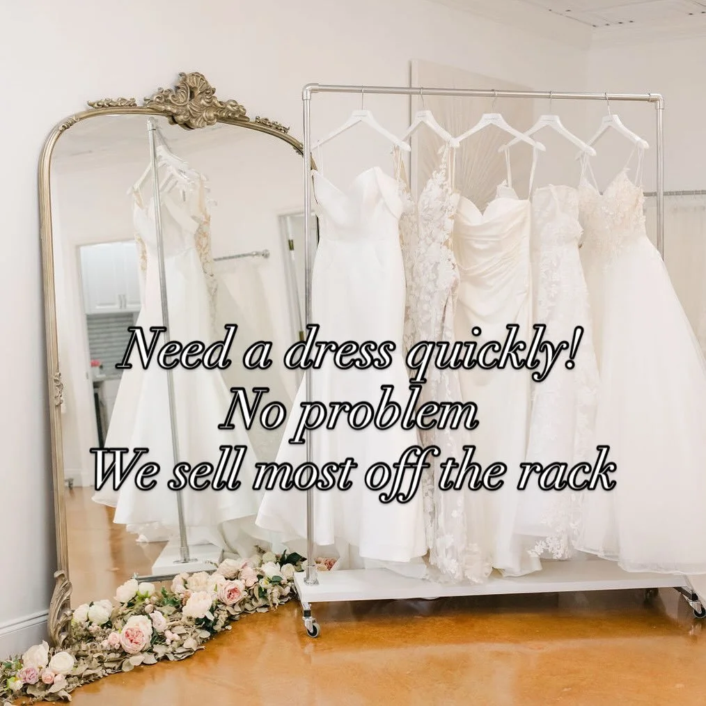 Need a dress sooner than expected? We&rsquo;ve got you 🤍
At Pink Petal Bridal, we offer beautiful gowns off the rack&mdash;so you can take your dress home the same day.
Perfect for short timelines, last-minute changes, or brides ready to say yes rig