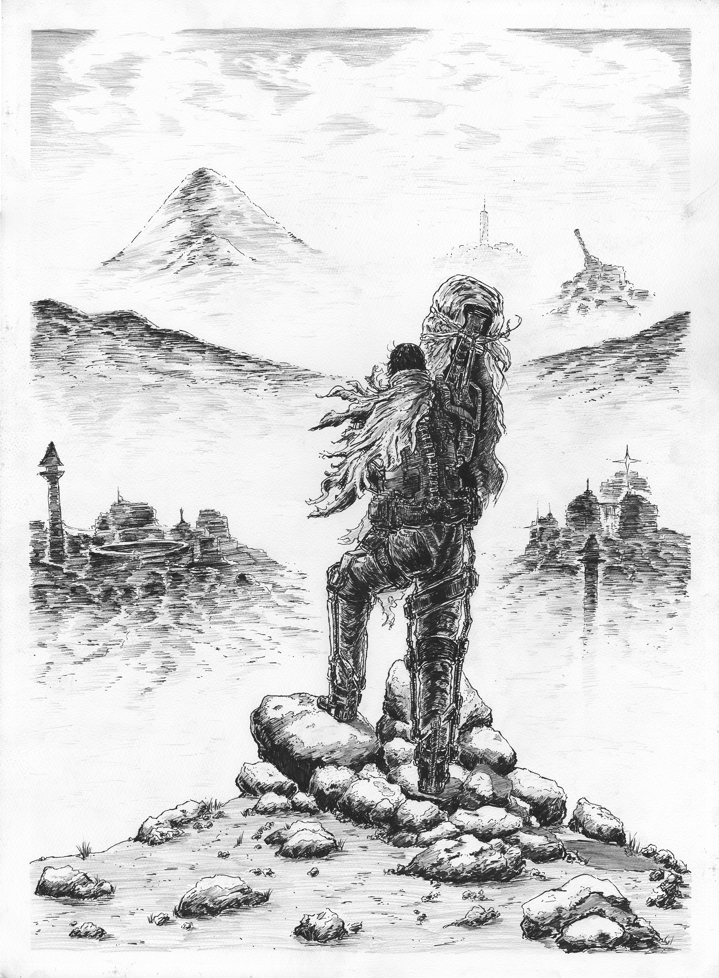 Mountain Pass, 2025, Graphite and Ink on paper, 22” x 30”