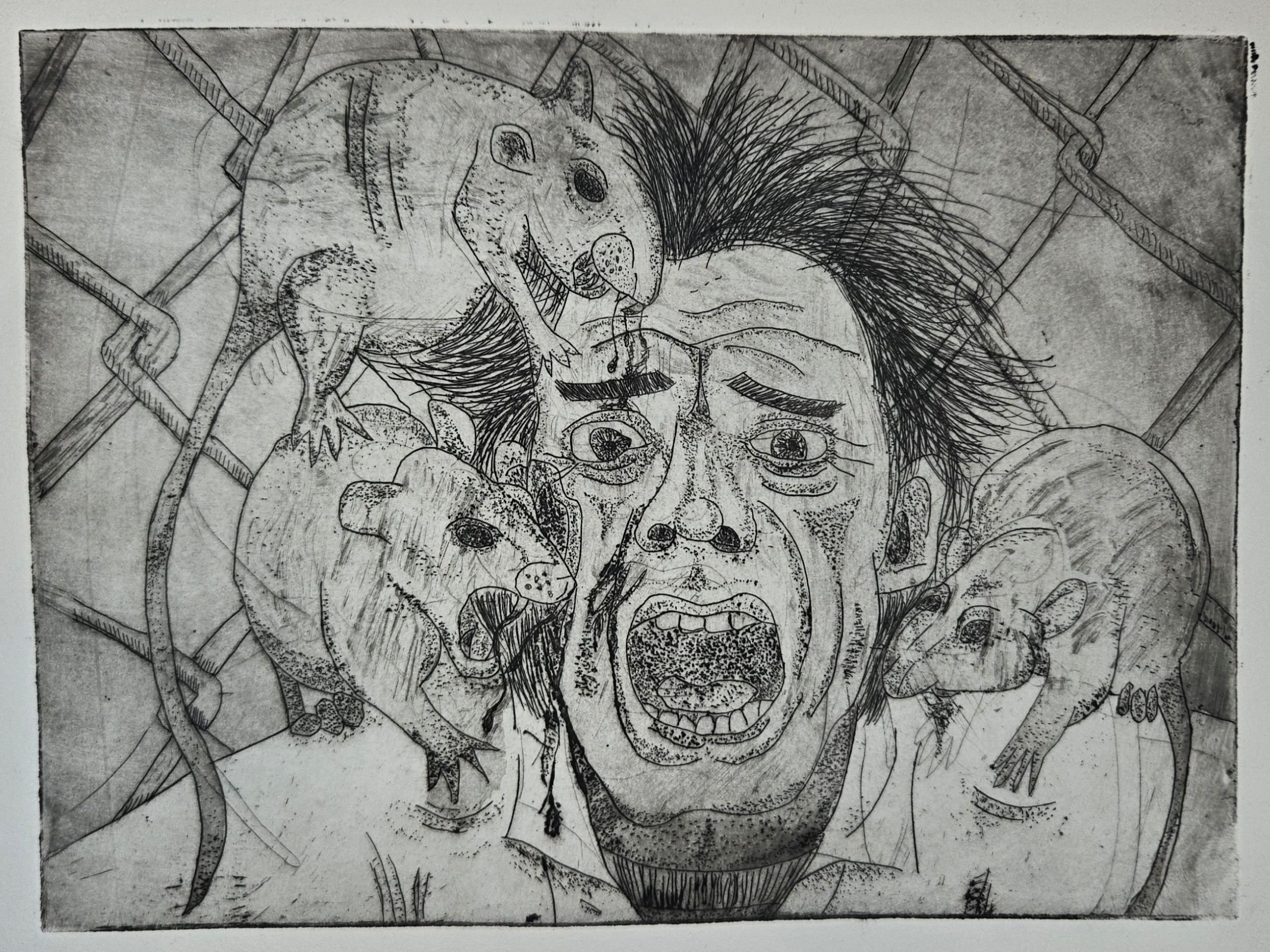 Rat King, 2025, Copper Plate Print, 9"x6"