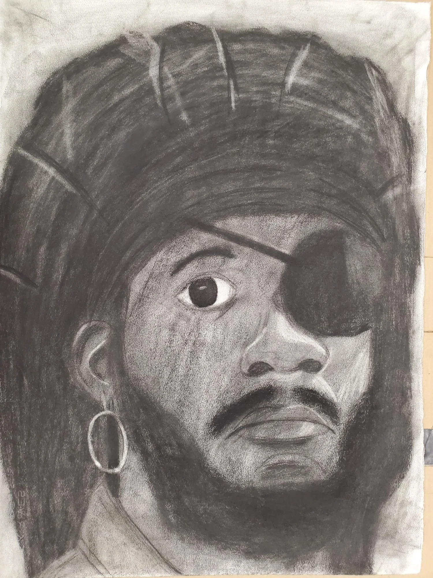 Halloween Self-Portrait, 2025, charcoal