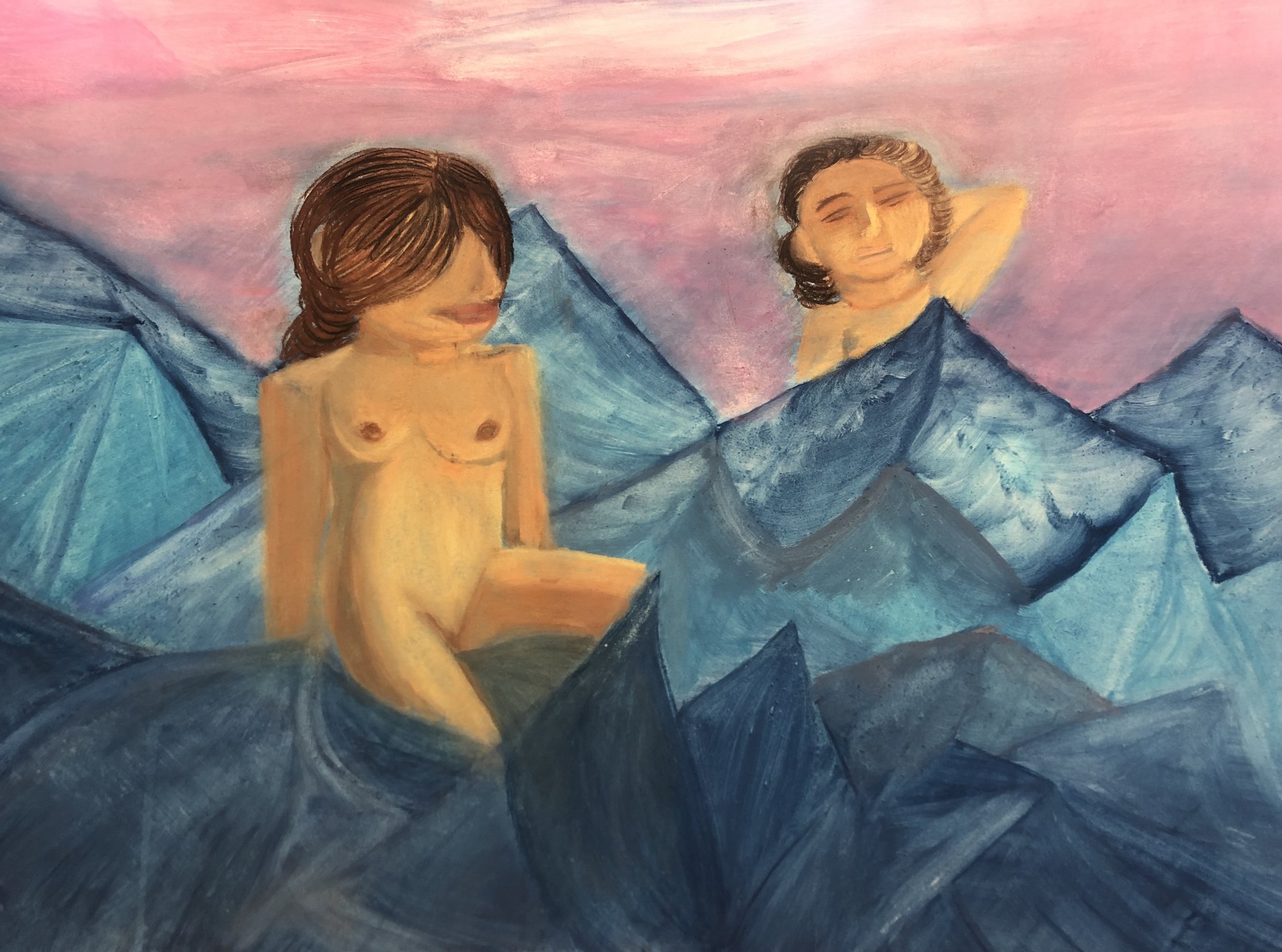 Fate by the Ocean, Oil Pastel Drawing, 2024, 32"x20"
