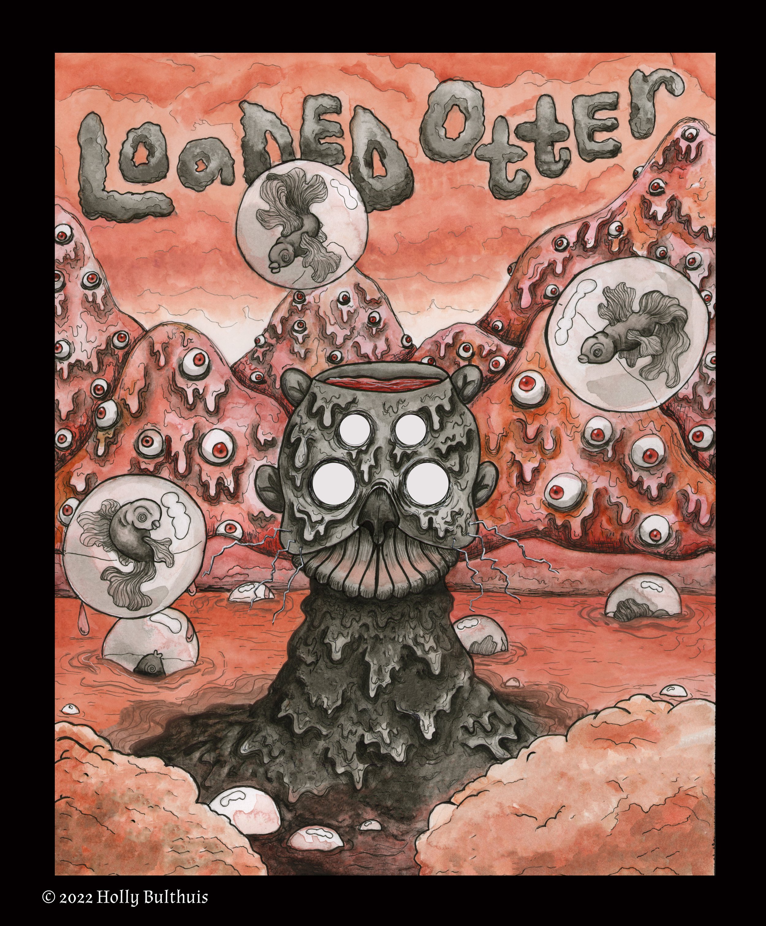 Loaded Otter, 2022, Ink & Watercolor, 11" x 14"