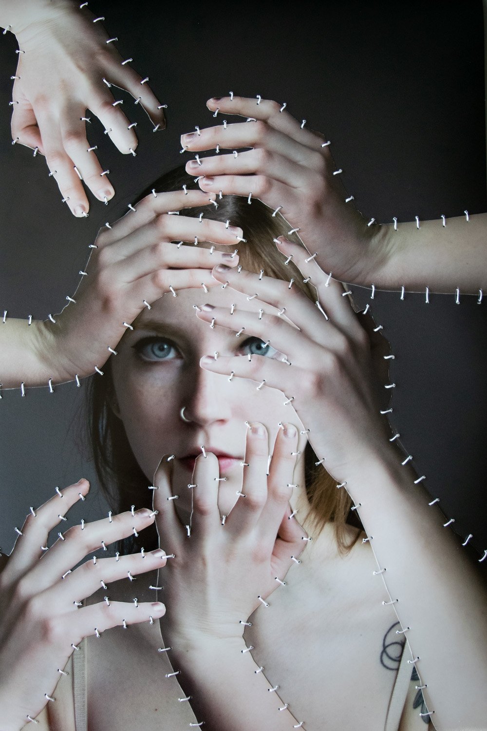 It Won't Go, 2022, archival inkjet print and thread, 16”x24”