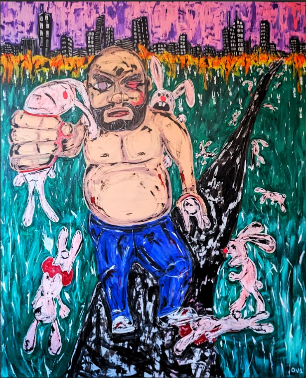 He Sent The Tough Little Bunnies To The City, Acrylic on Canvas, 60x48"