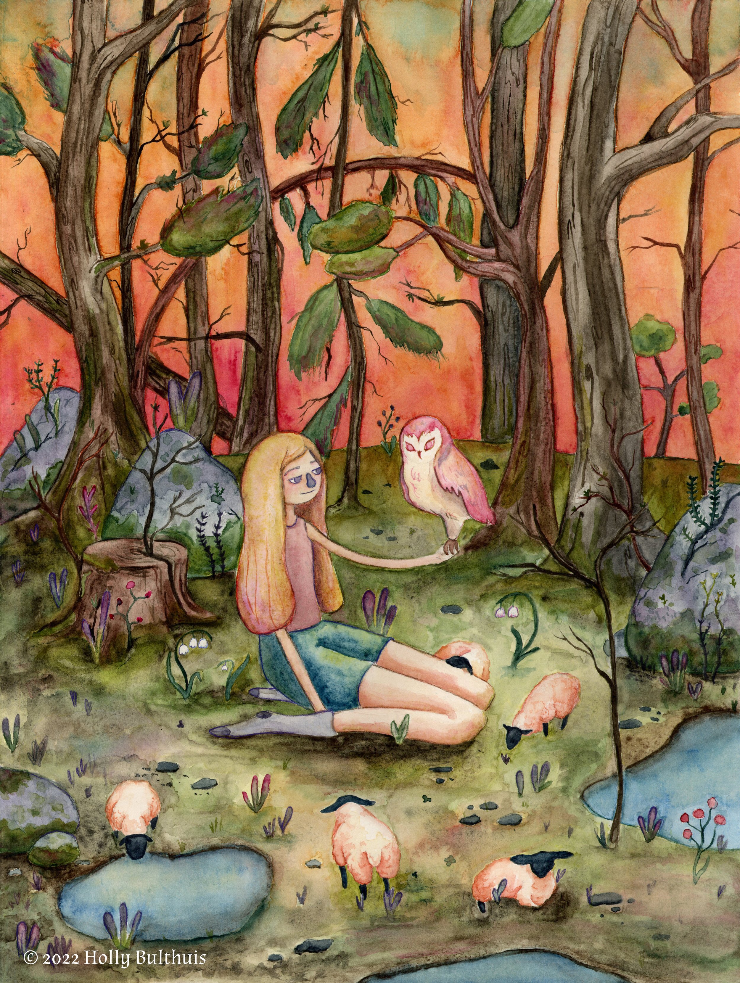 Forest Buddies, 2022, Watercolor, 12" x 16"