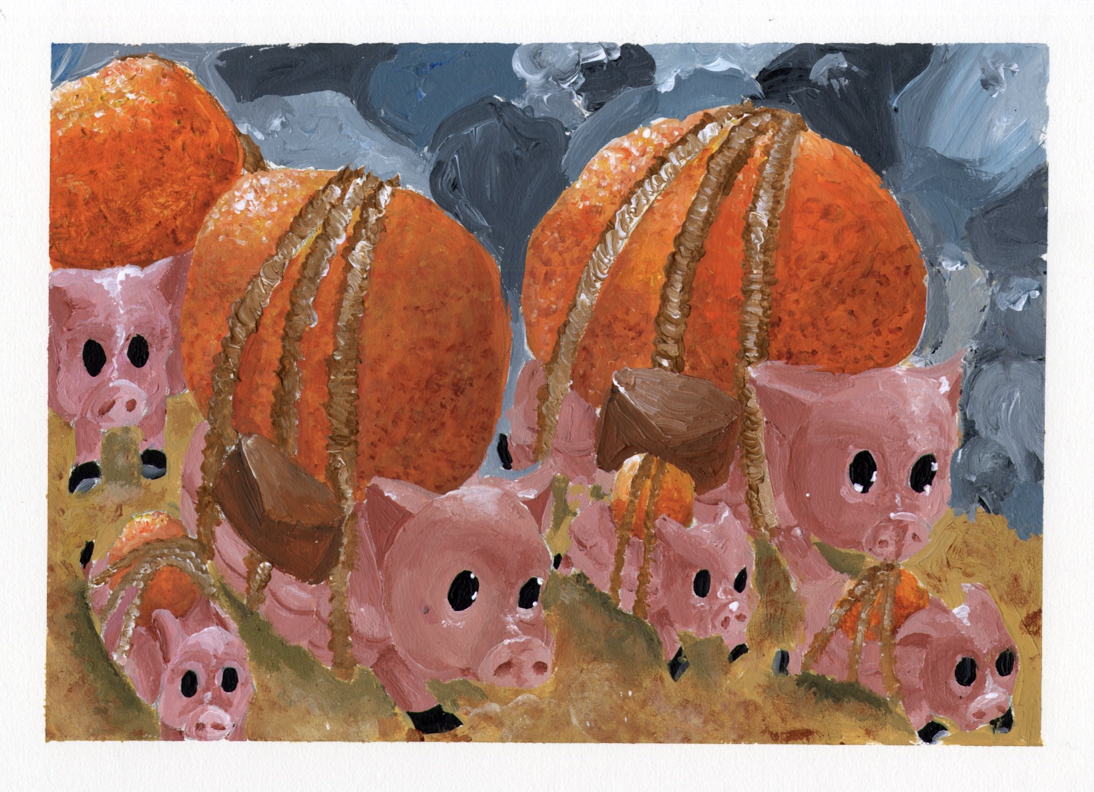 Playing of Piggies, 2023, Acrylic Paint 10 x 12