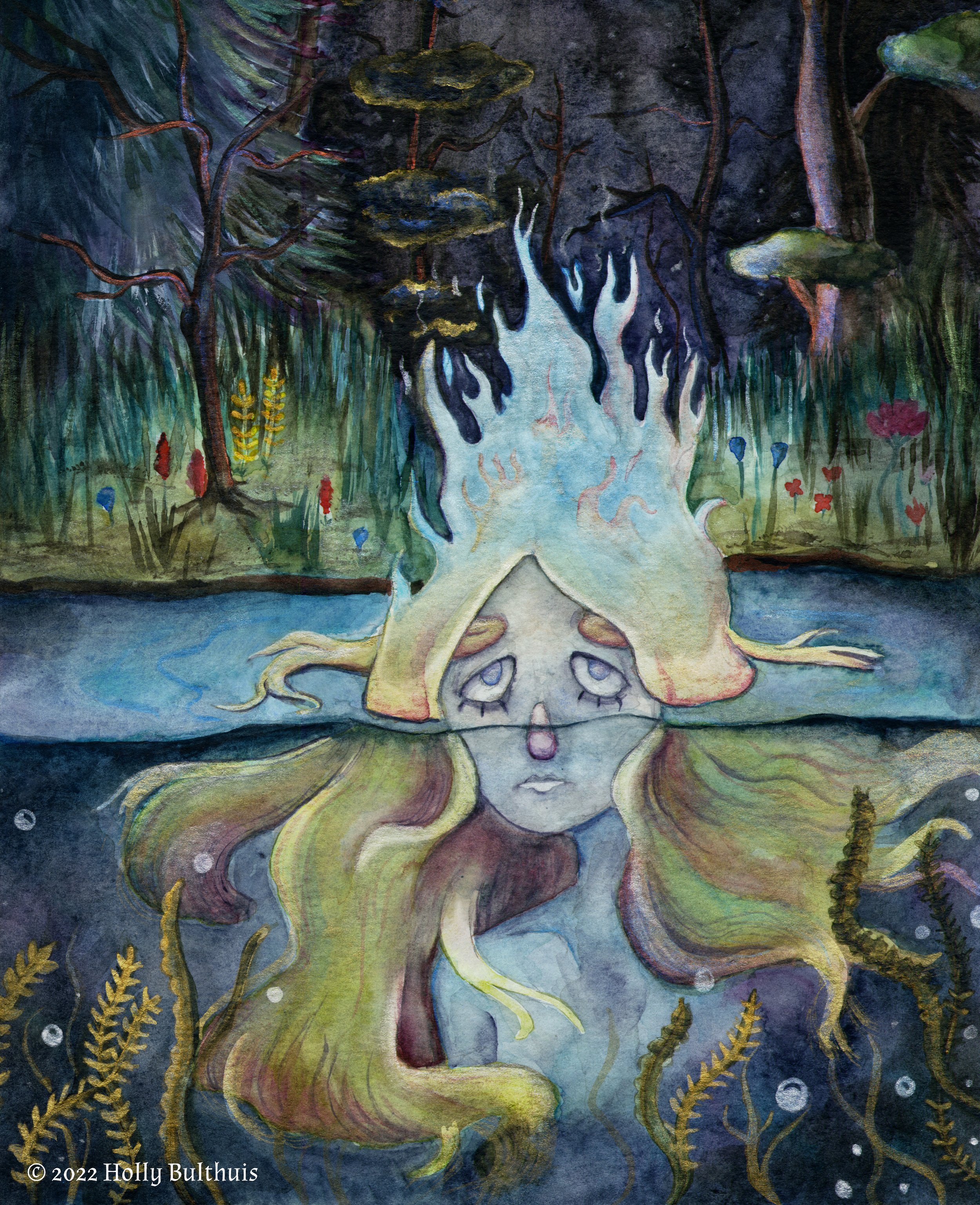 Fire Girl, 2022, Watercolor, 9" x 12"