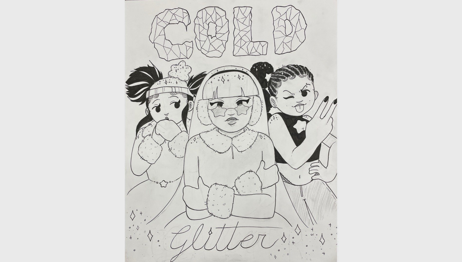 Cold Glitter, Ink, 2023, 14in x 17in