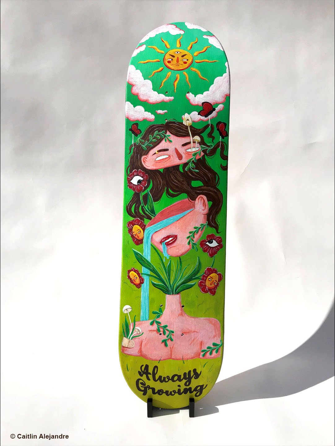 "Always Growing". Skateboard, acrylic. 2022. 8" x 31".