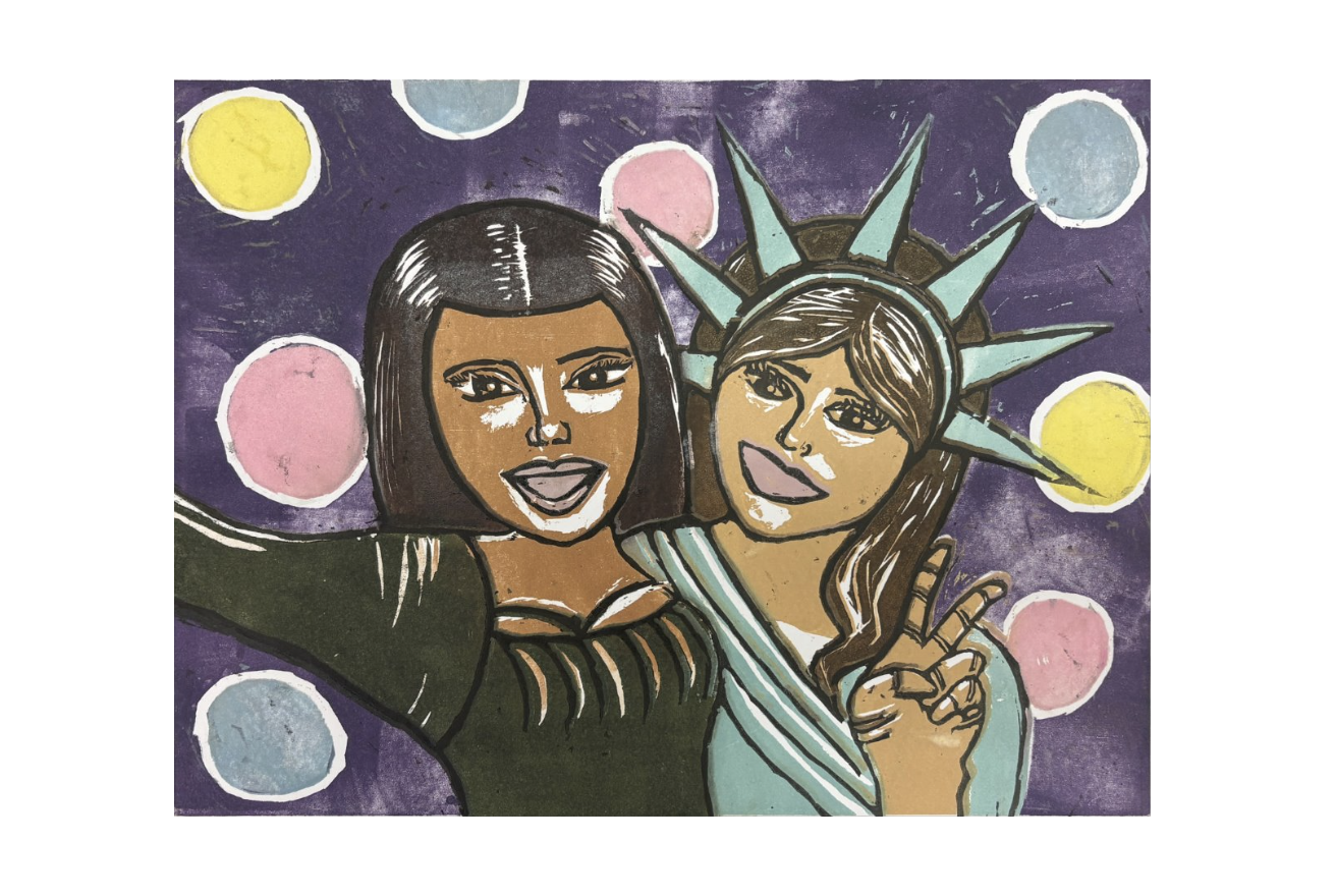 21st Century Costume Party, 2025, Relief Printmaking, 16in x 12in