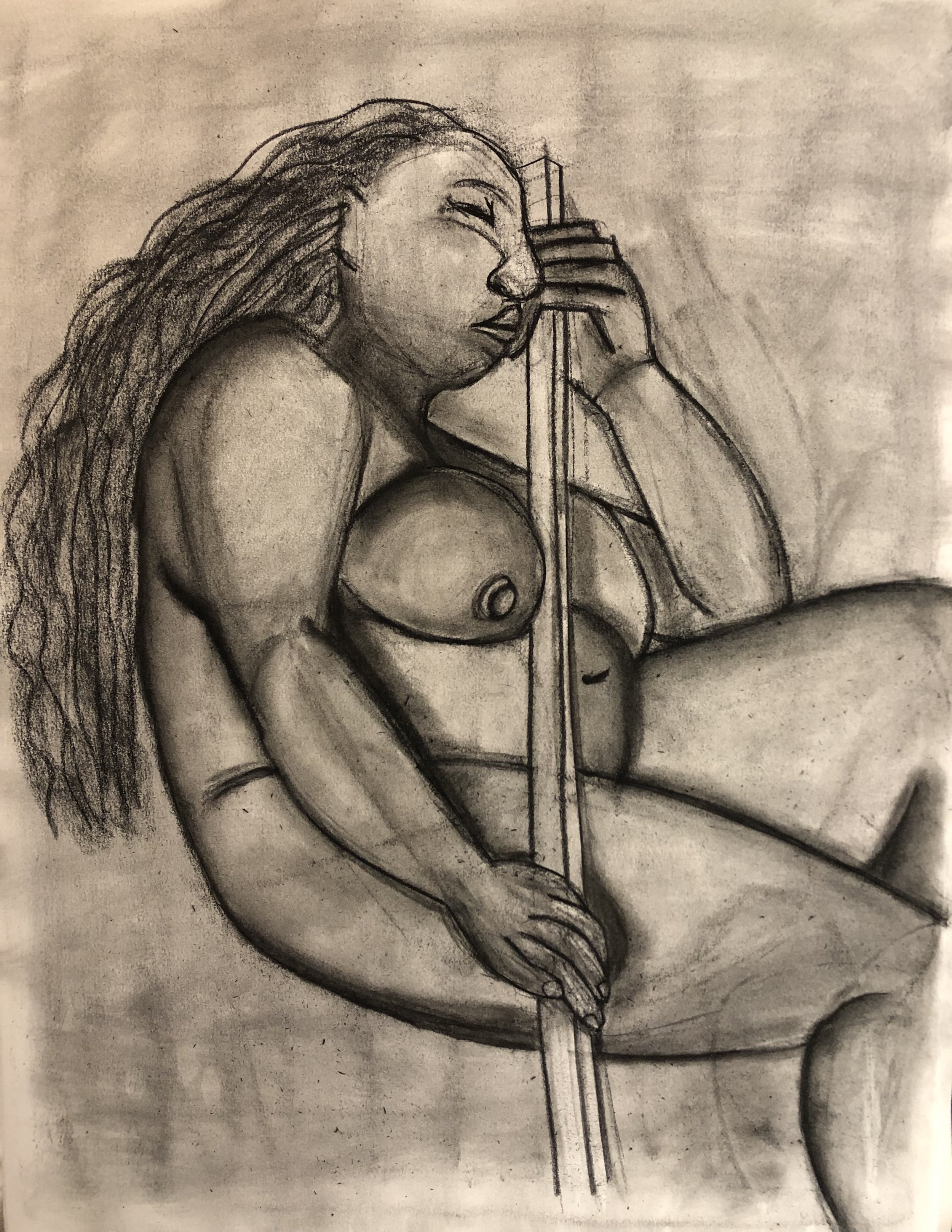 Holding Something Dear, Charcoal Drawing, 2023, 24"x30"