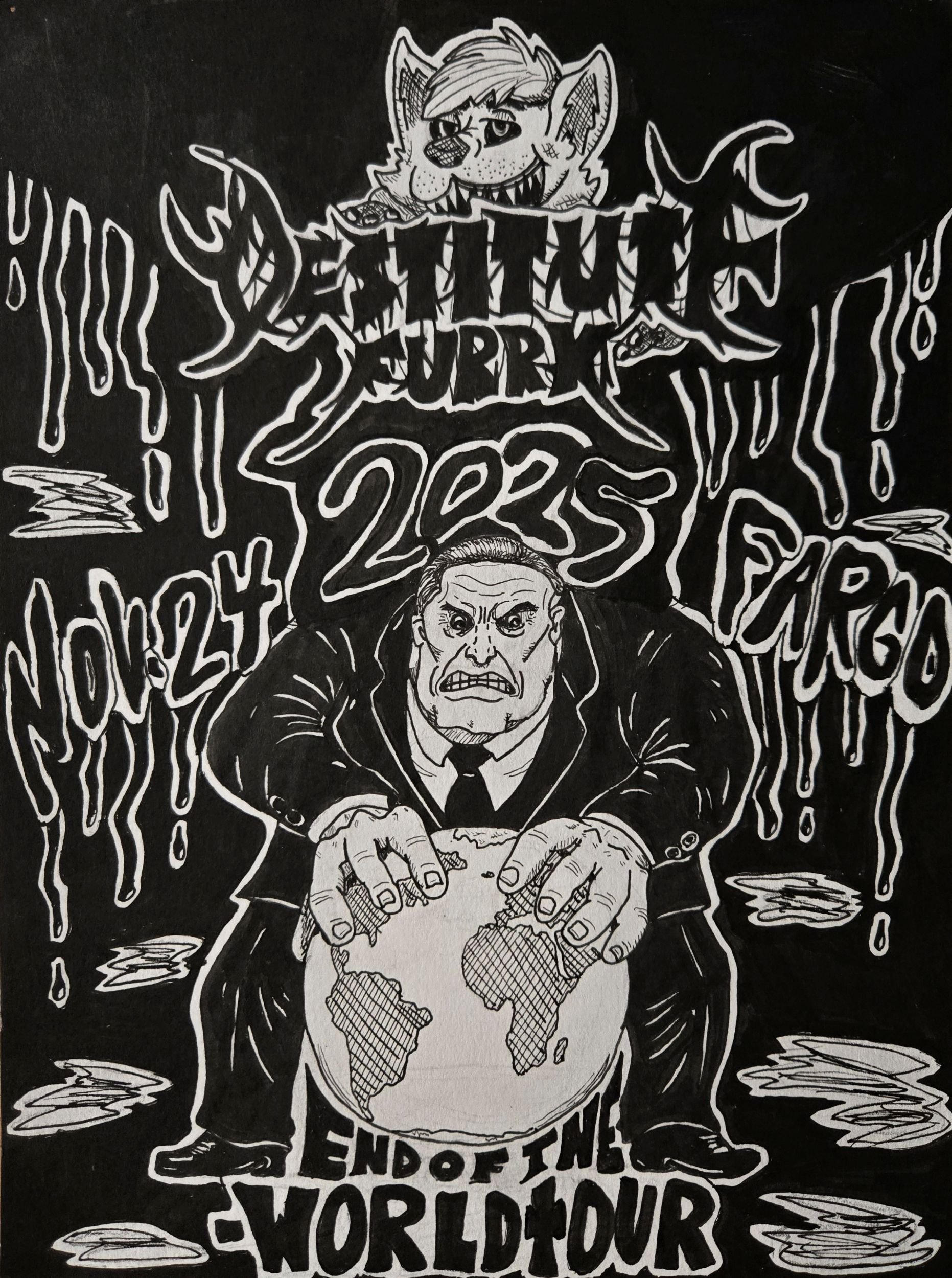Destitute Furry, 2025, Ink Illustration, 9"x12"