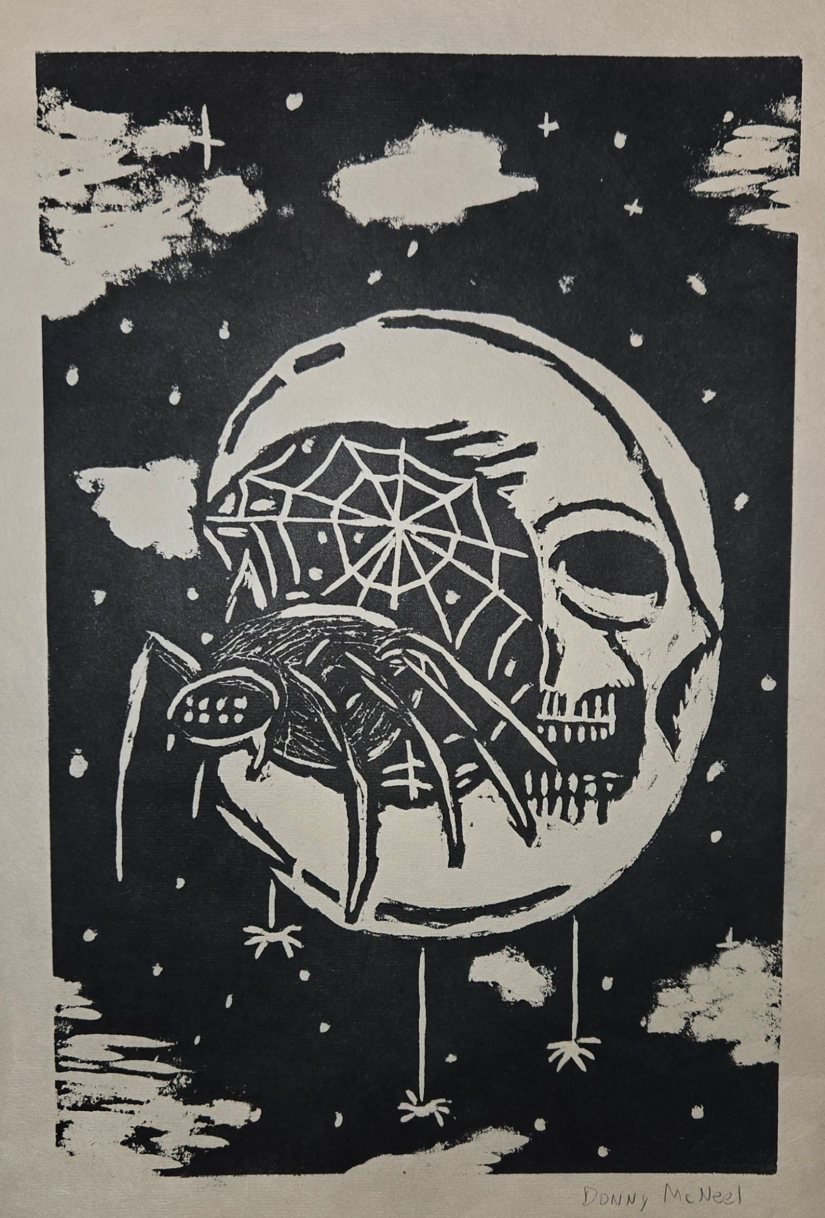 Moon, 2024, Wood Cut Print, 14"x9"