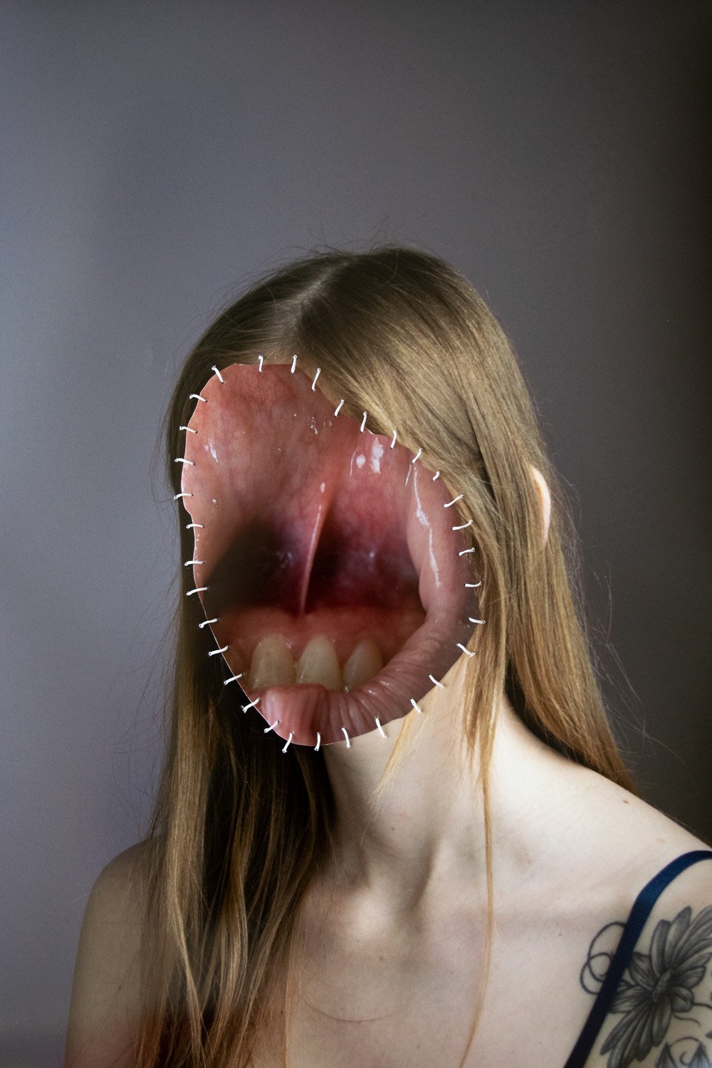 Chewing on Rocks, 2022, archival inkjet print and thread, 16”x24”