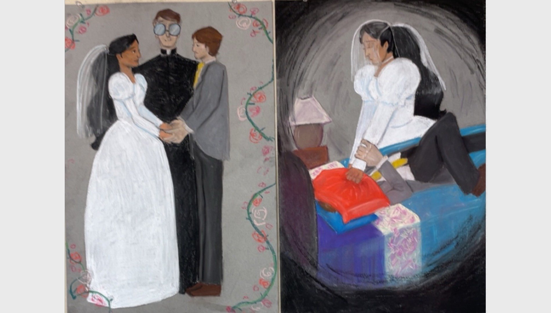 Here comes the bride, Pastels, 2023, 24in x 32in