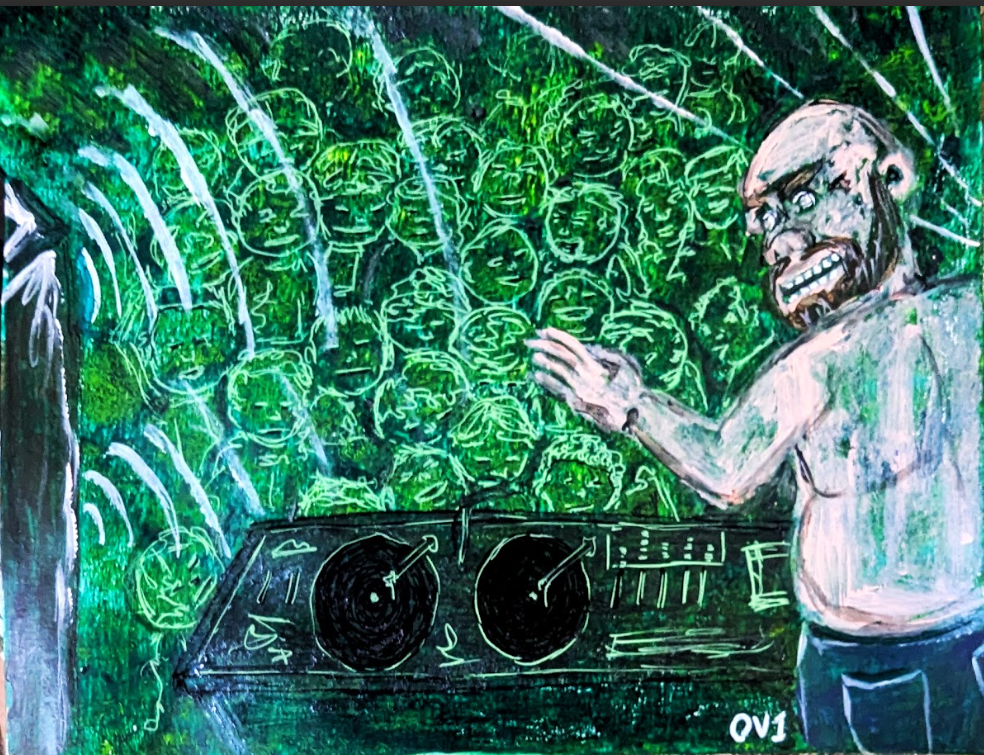 The Jade Rave w/ DJ OV, 
Gel Plate Print, 11x14"