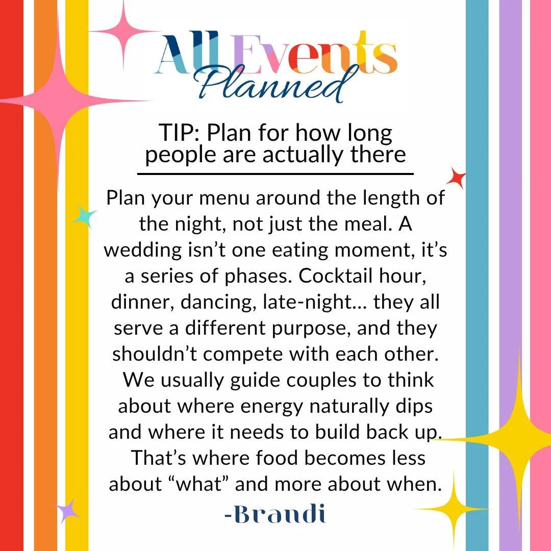 If you&rsquo;ve been to an event, you know there&rsquo;s always that moment when people start wondering where the next snack is. #weddingplanningtips