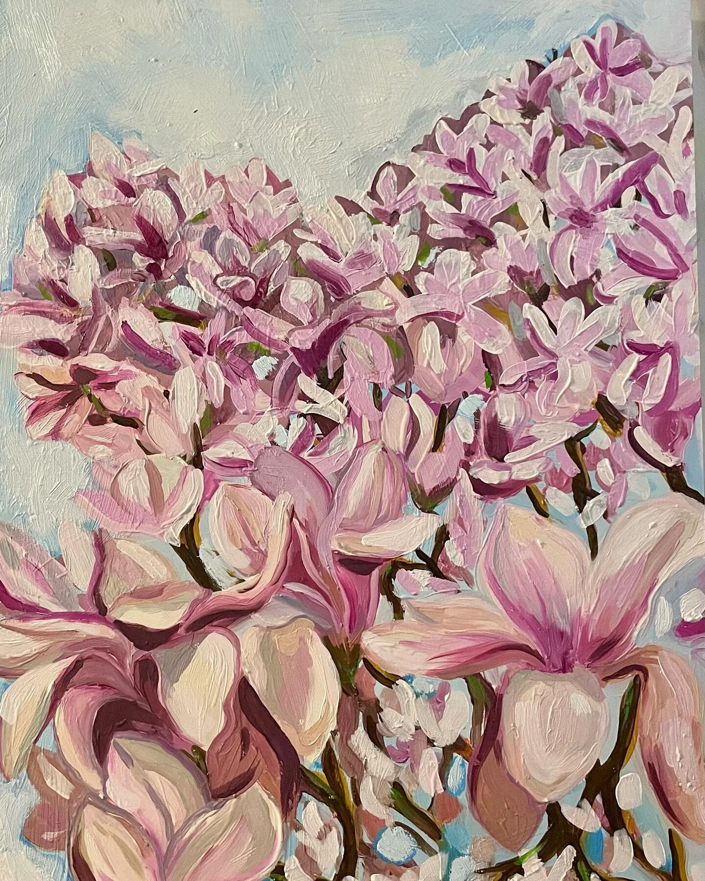 &ldquo;Spring Magnolias&rdquo;, oil on cradled panel, commission