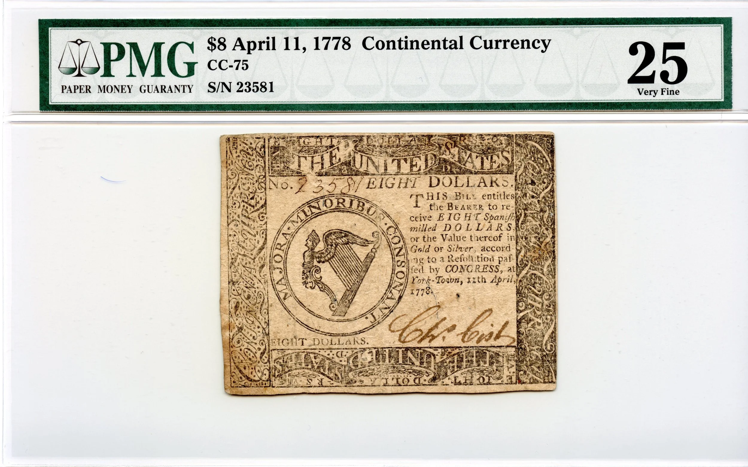 Continental Currency Fr#CC-75 April 11, 1778 $8 PMG VF-25 *Yorktown*