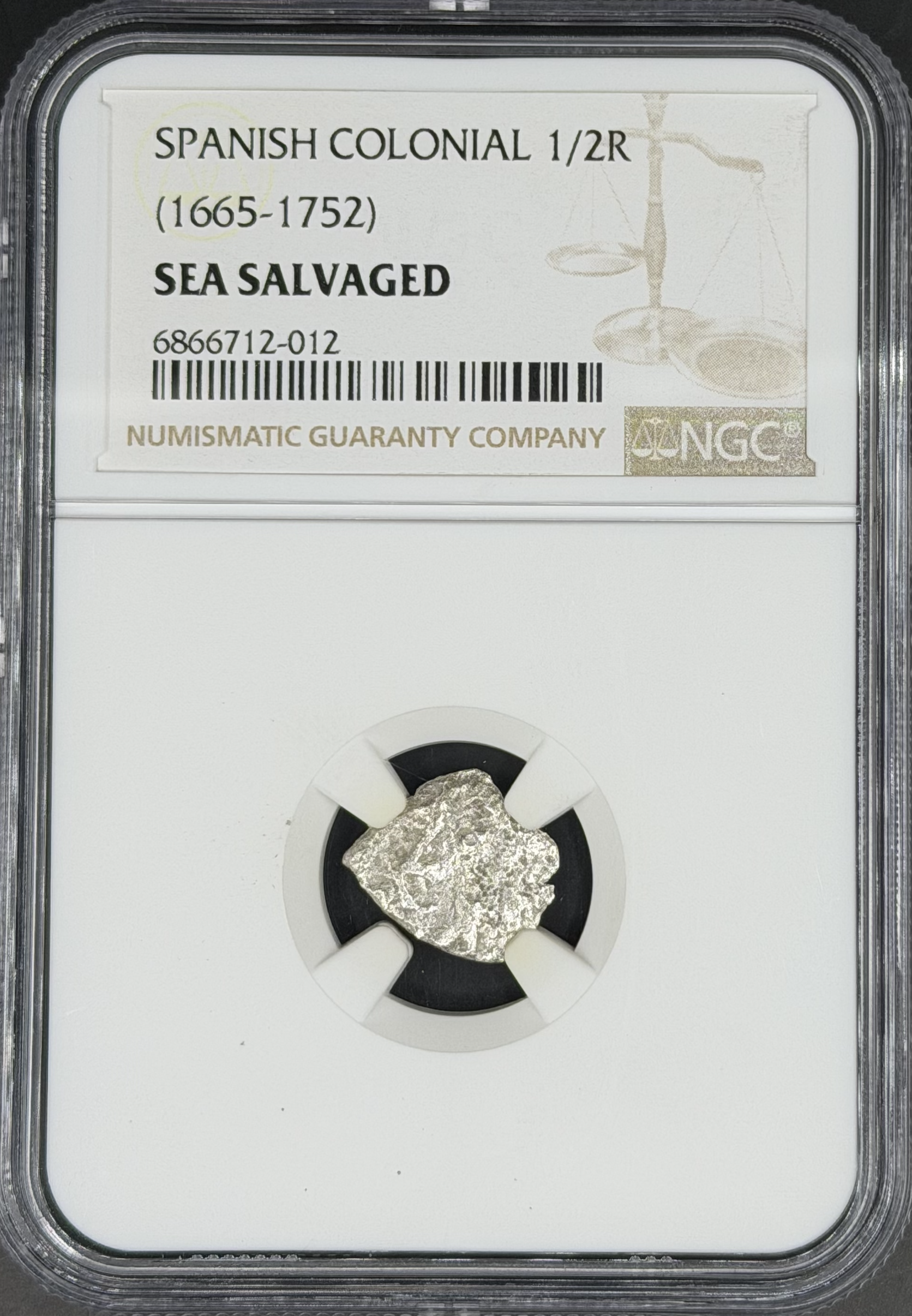 1665-1752 1/2 Real Cob Spanish Colonial NGC Sea Salvaged
