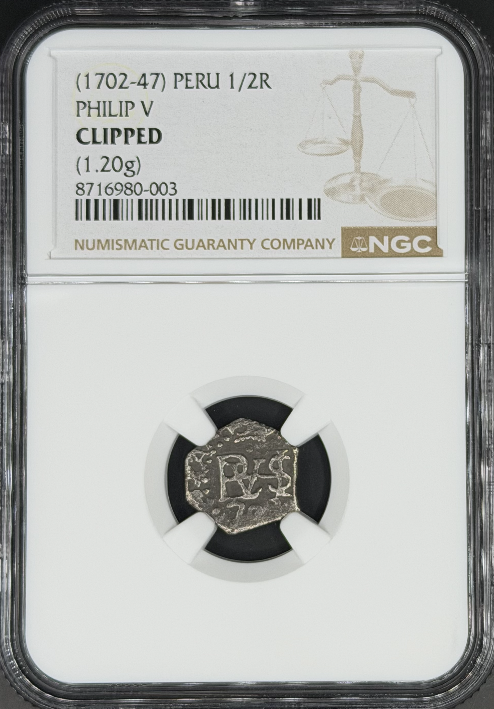 1702-47 1/2 Real Cob Spanish Colonial Peru, Lima NGC Clipped *U.S. Legal Tender*