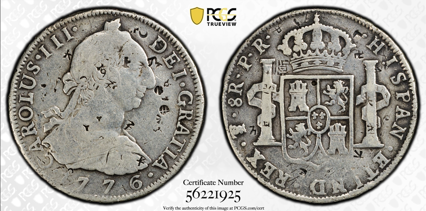 1776 PTS-PR 8 Reales Spanish Colonial Bolivia, Potosi PCGS F *U.S. Legal Tender*