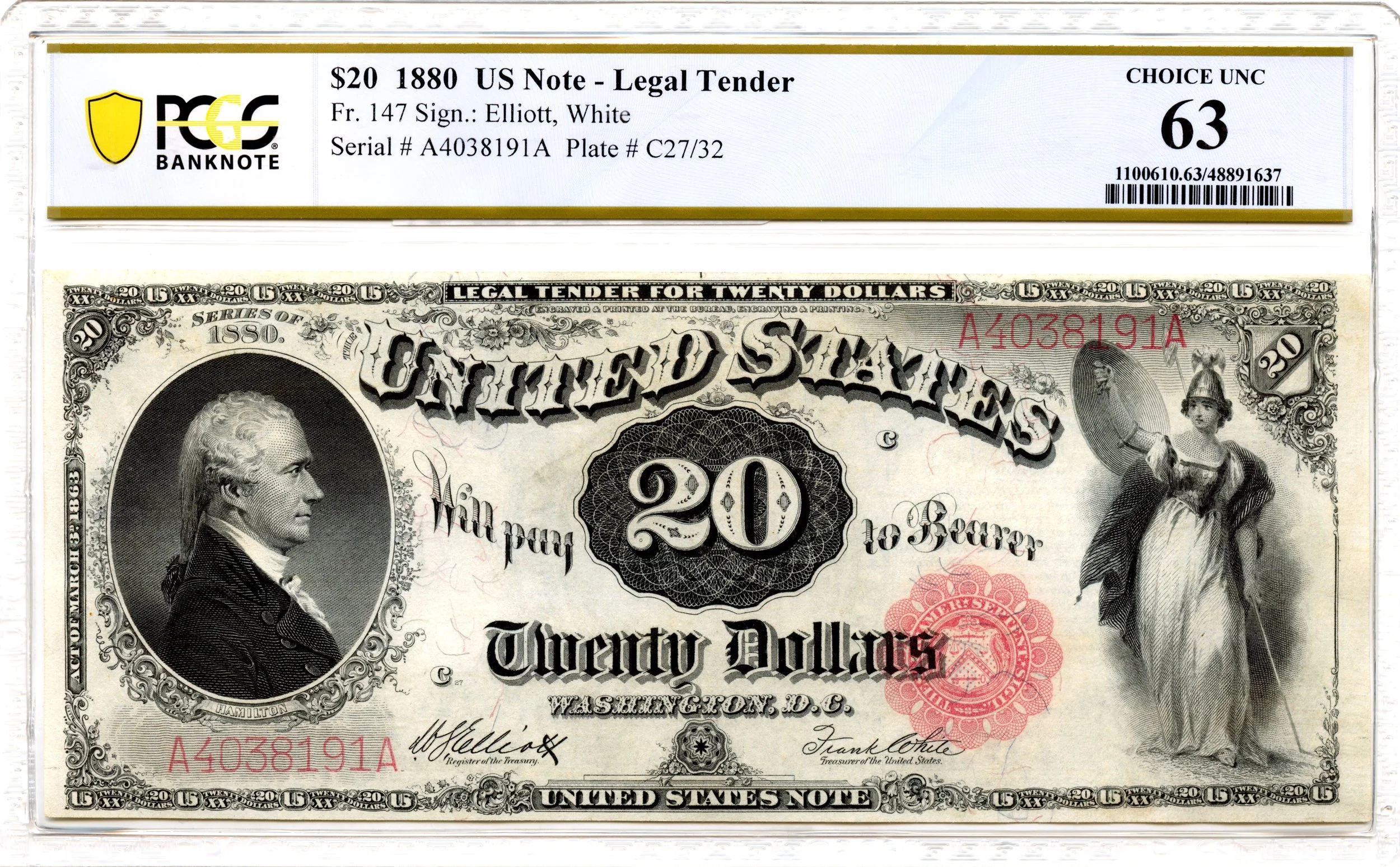 1880 $20 Legal Tender Note Fr#147 PCGS CU-63