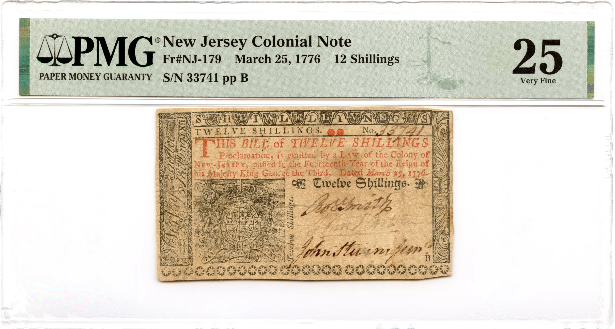 New Jersey Colonial Note Fr#NJ-179 March 25, 1776 12s PMG VF-25 *John Hart*