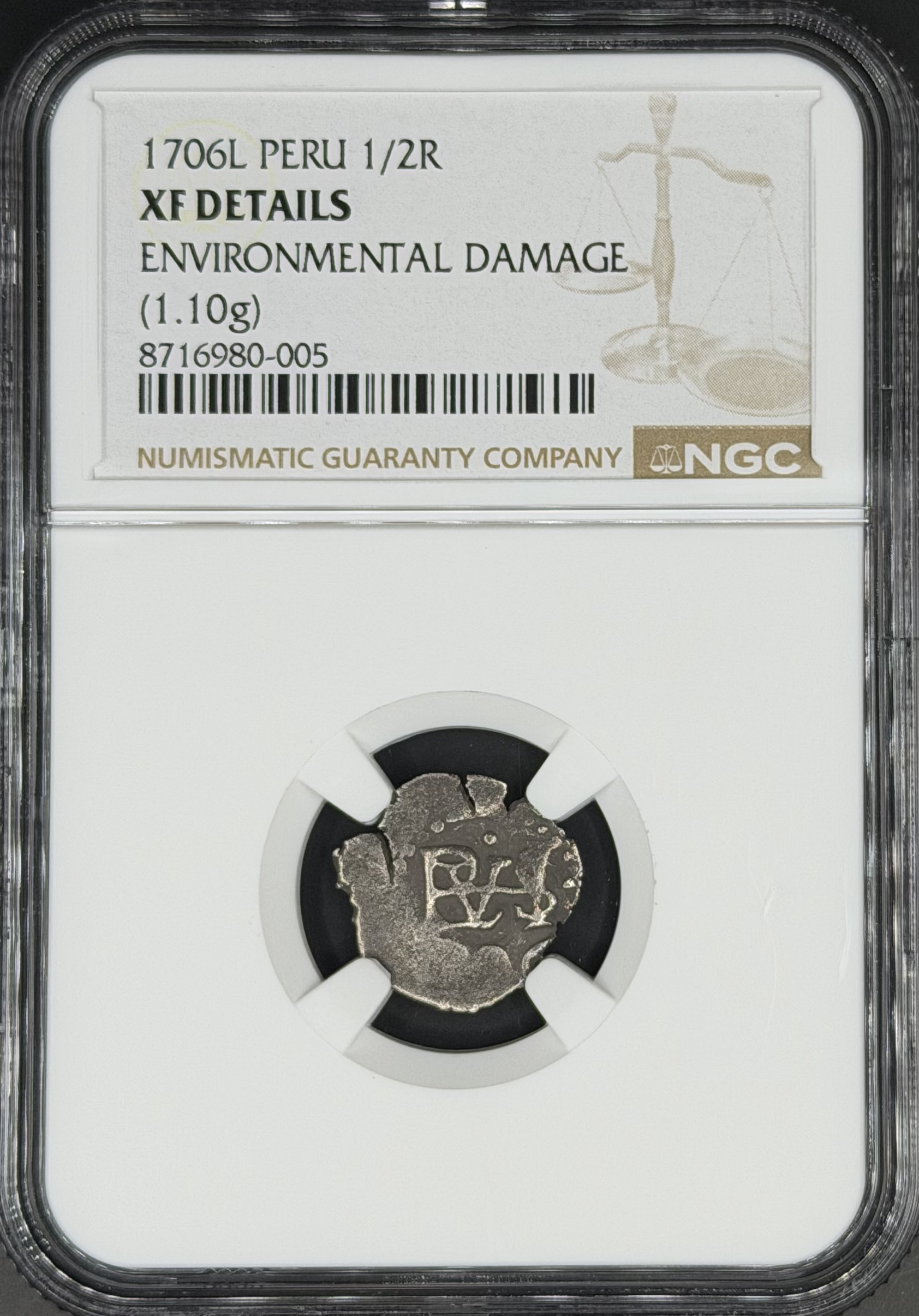 1706 L 1/2 Real Cob Spanish Colonial Peru, Lima NGC XF *Full Date*
