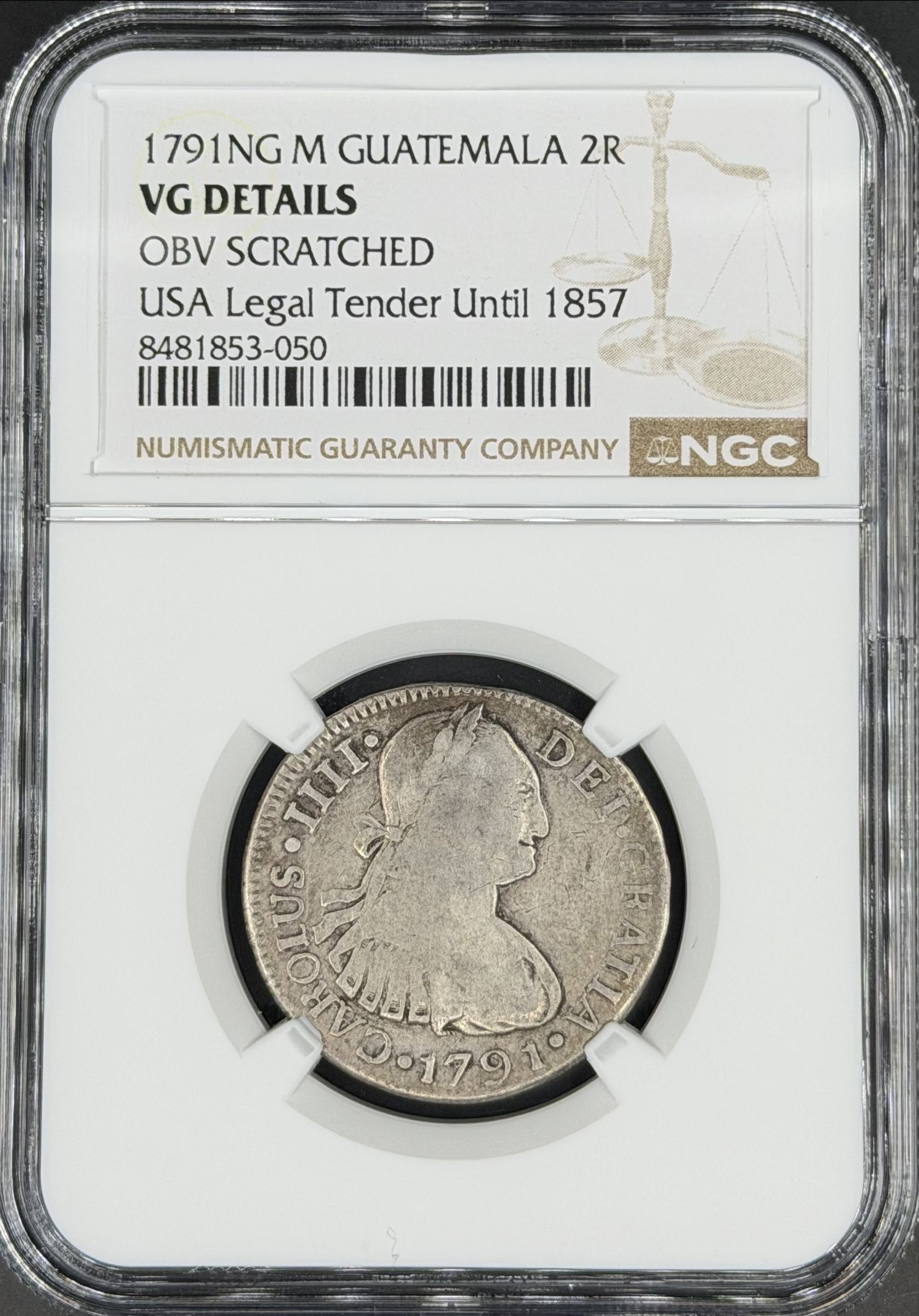 1791 NG-M 2 Reales Spanish Colonial Guatemala NGC VG *U.S. Legal Tender*